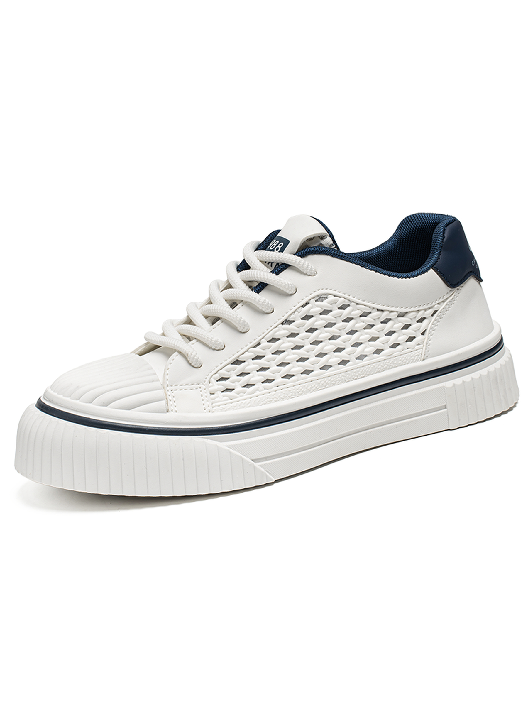 Mens White Lace Up Casual Sneakers