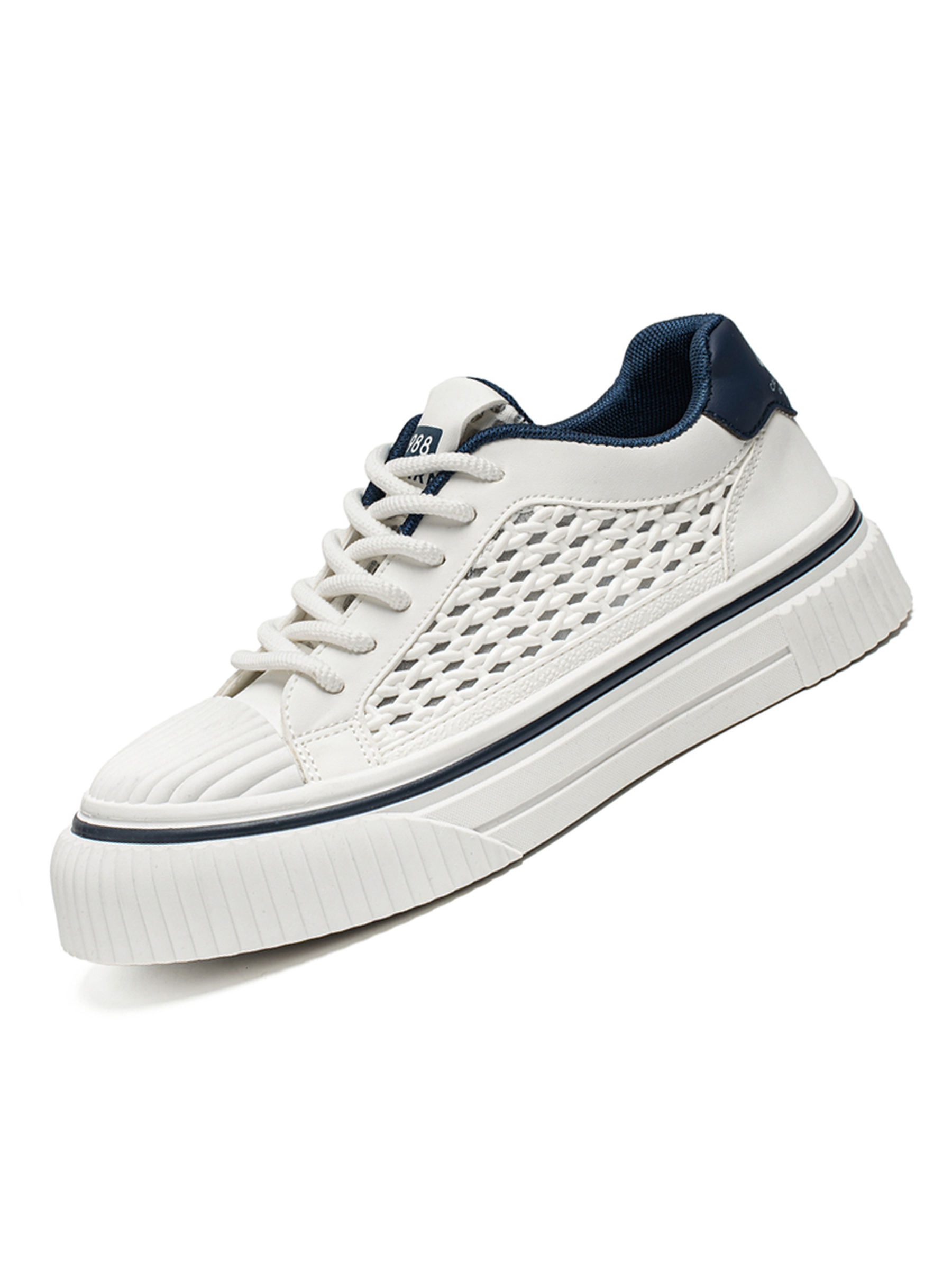 Mens White Lace Up Casual Sneakers