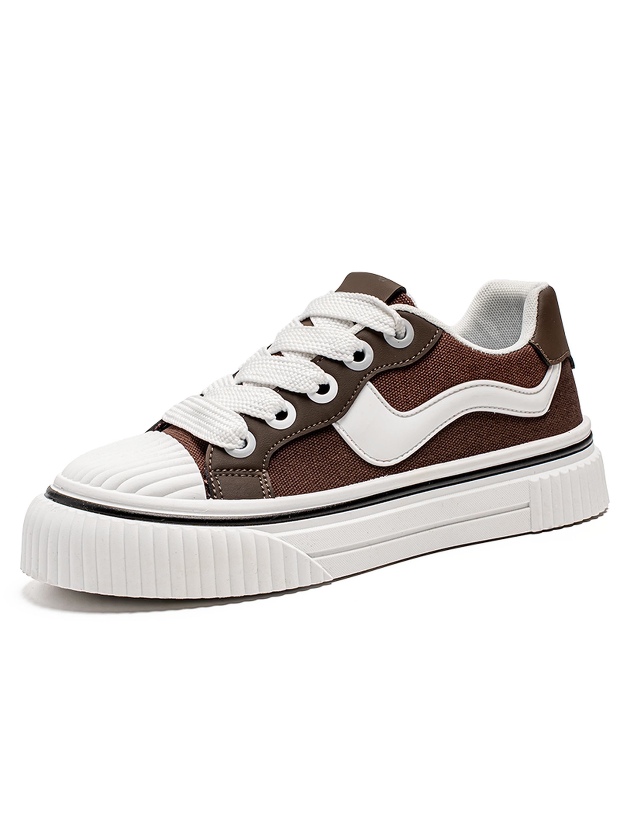Coffee Brown Lace Up Platform Sneakers