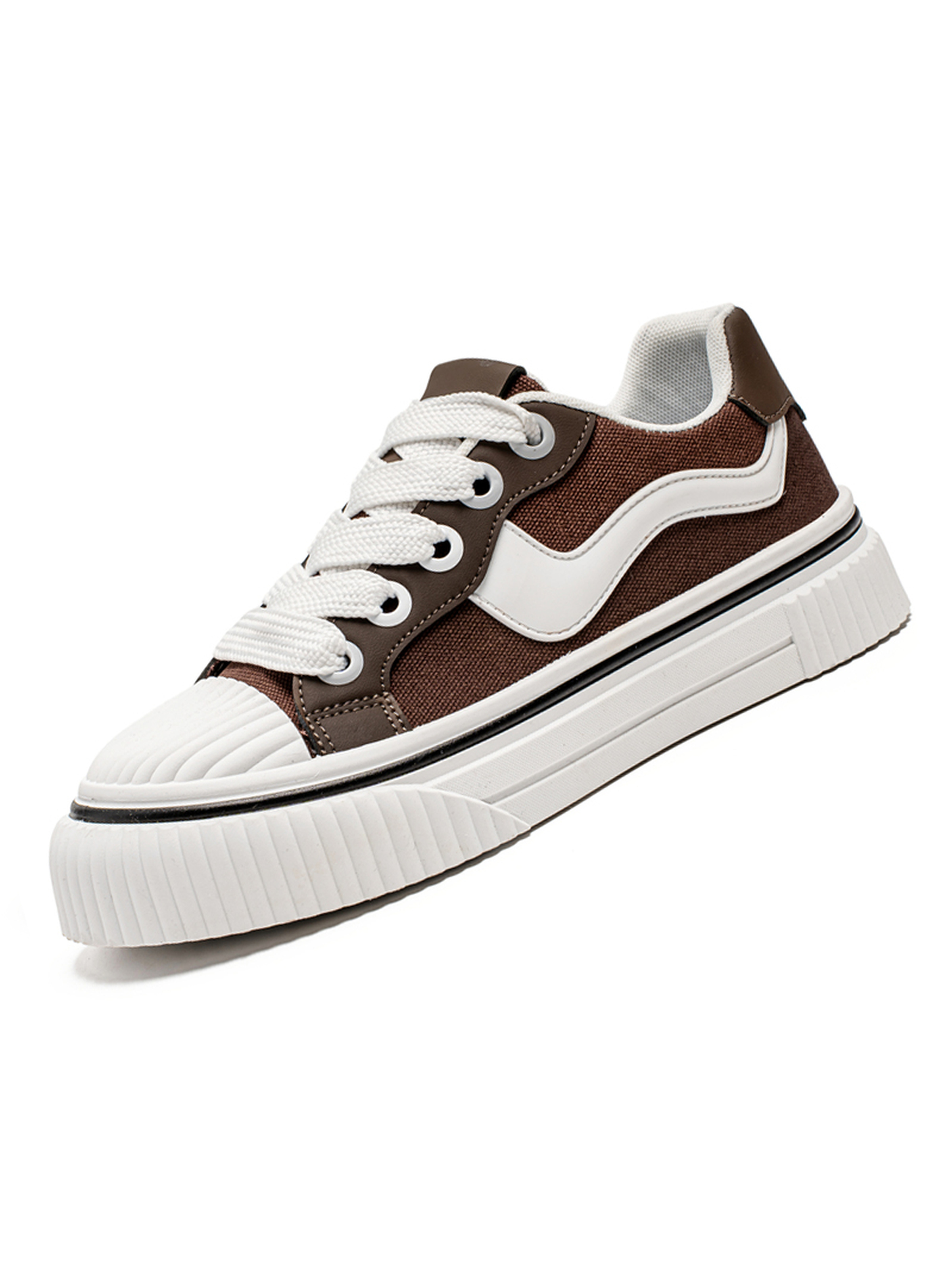 Coffee Brown Lace Up Platform Sneakers