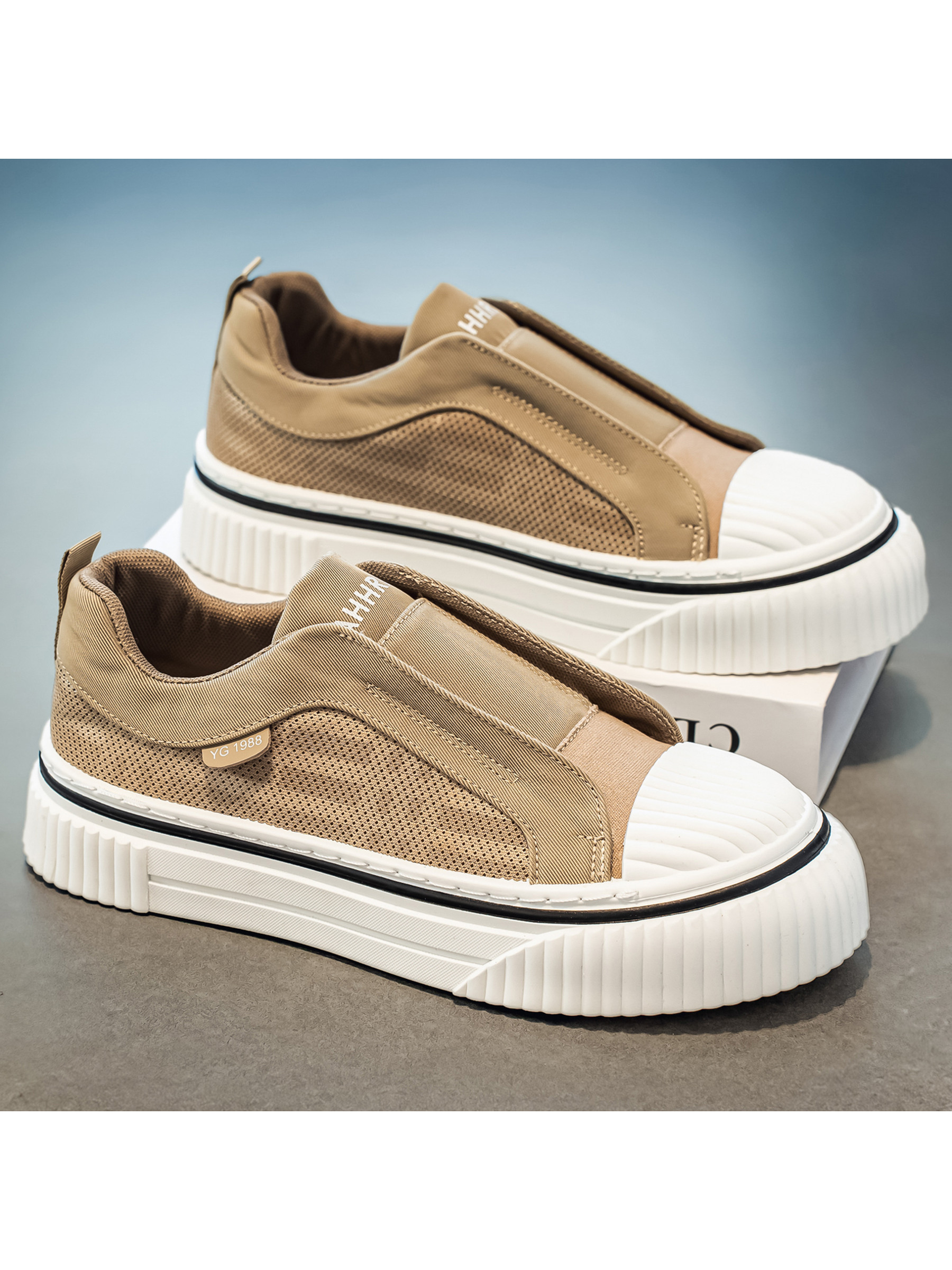 Khaki Men Slip-On Casual Sneakers