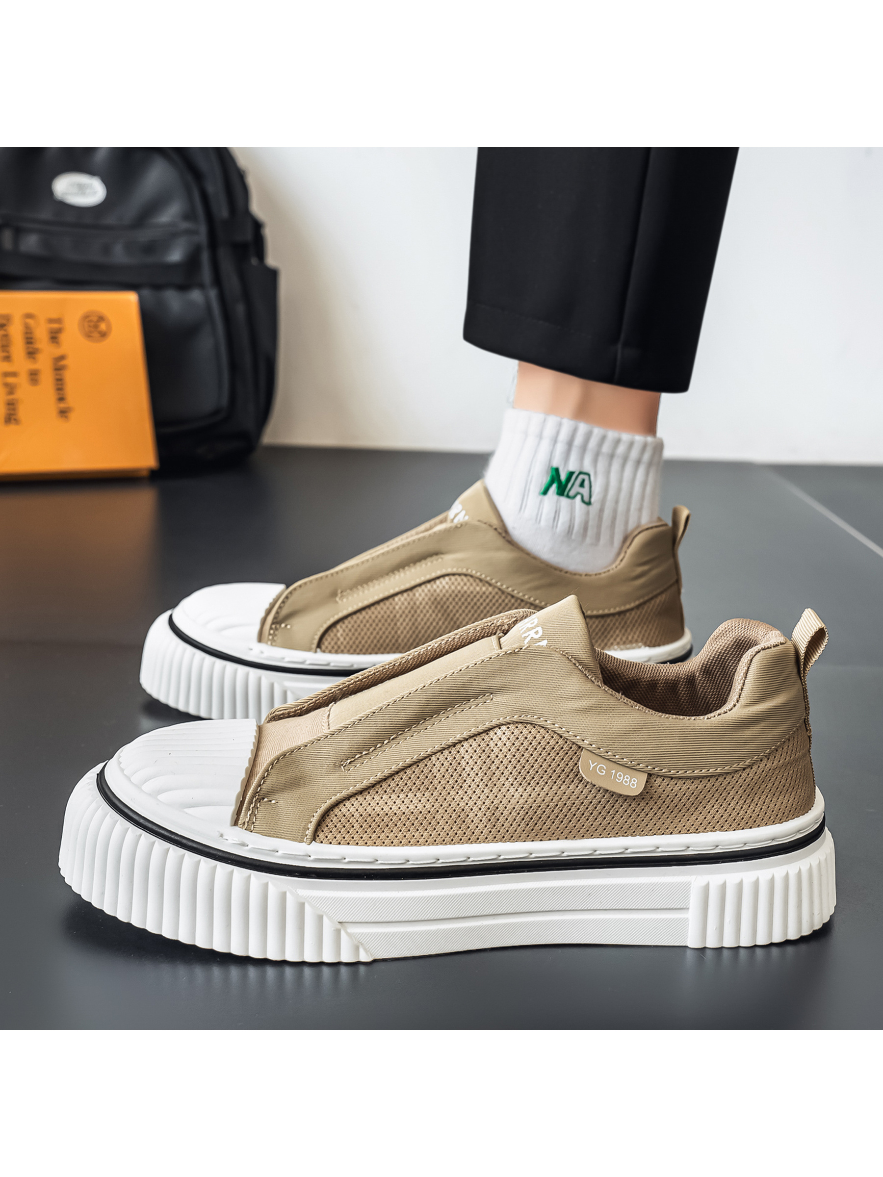 Khaki Men Slip-On Casual Sneakers