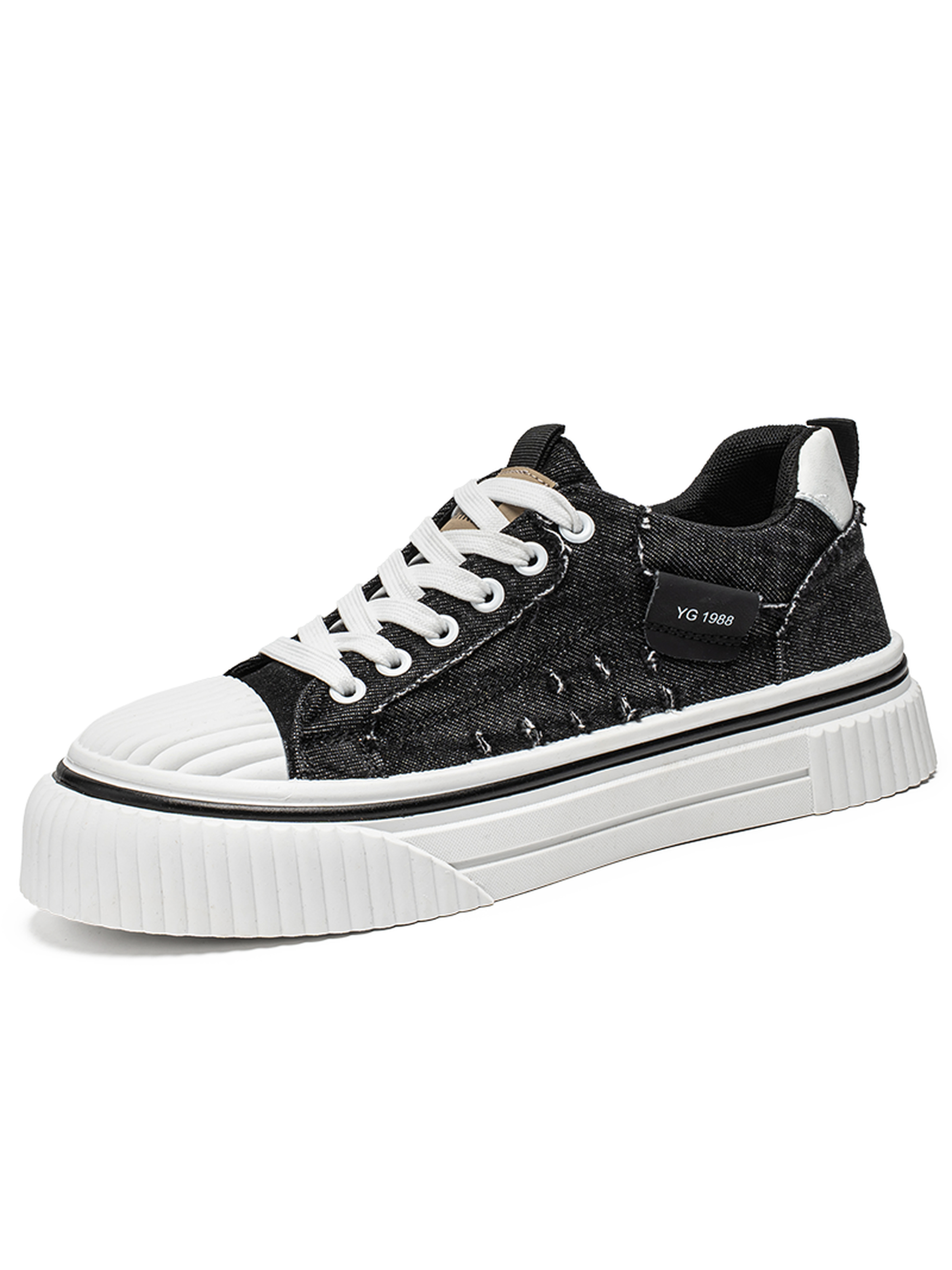 Frayed Denim-Look Platform Sneakers