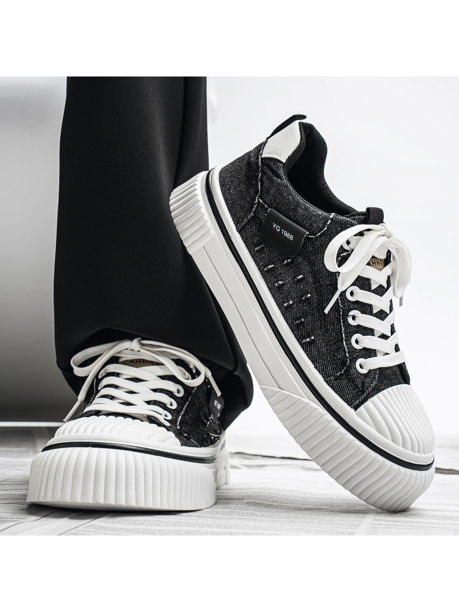 Frayed Denim-Look Platform Sneakers