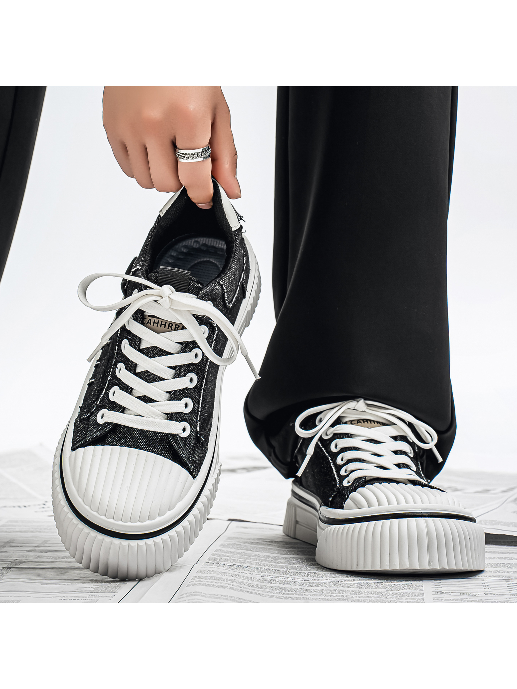 Frayed Denim-Look Platform Sneakers