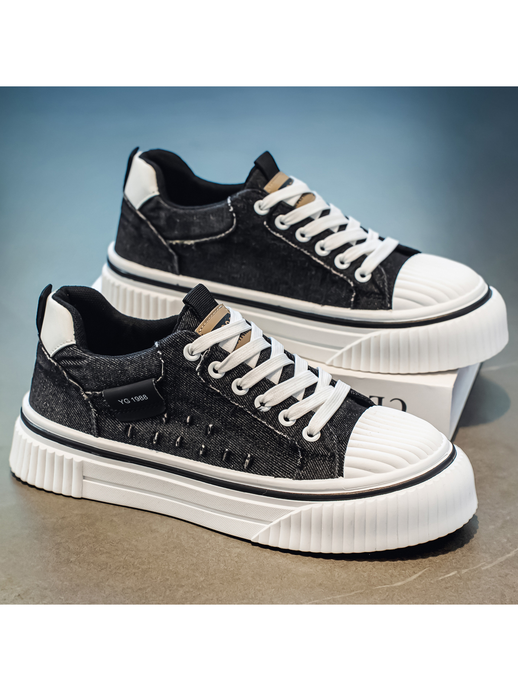 Frayed Denim-Look Platform Sneakers