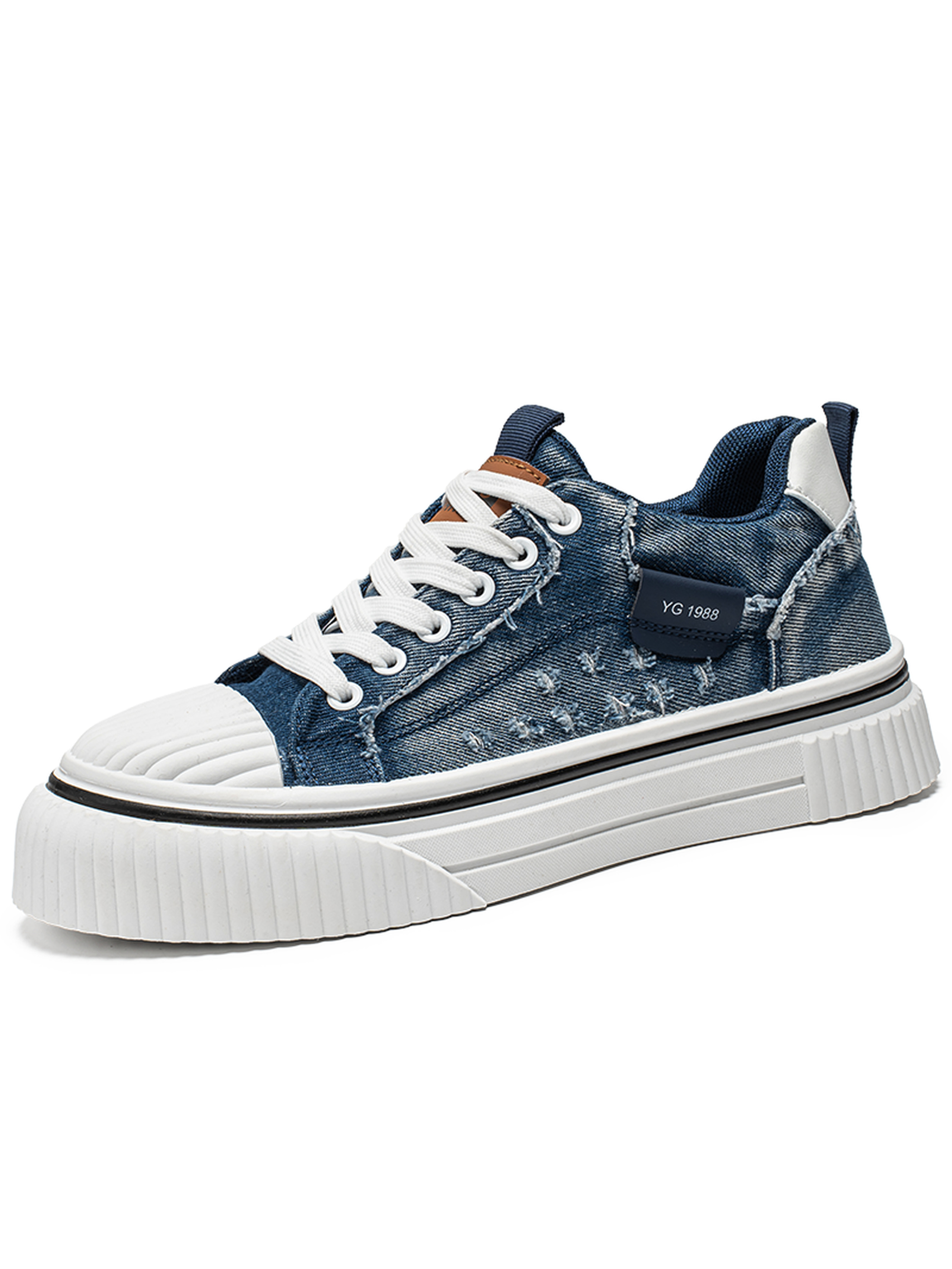 Distressed Denim Platform Sneakers