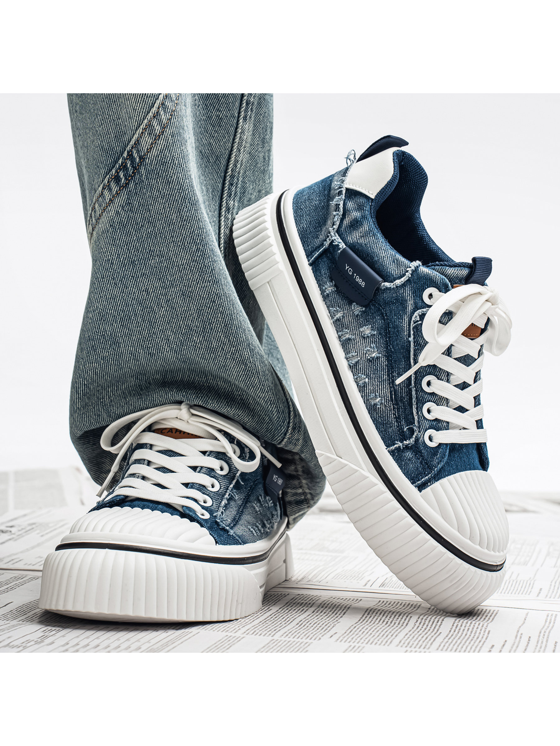 Distressed Denim Platform Sneakers