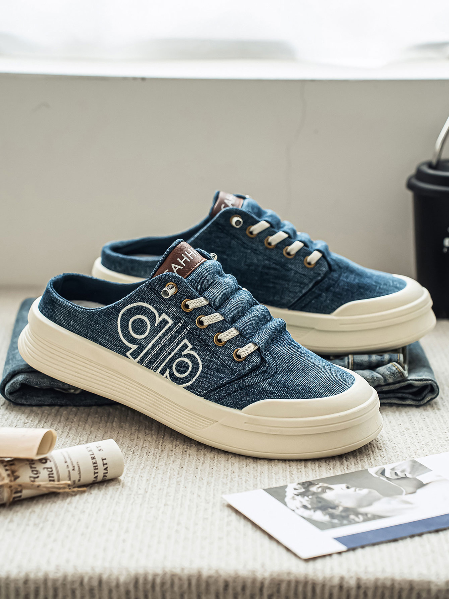 Denim-Look Slip-On Sneakers