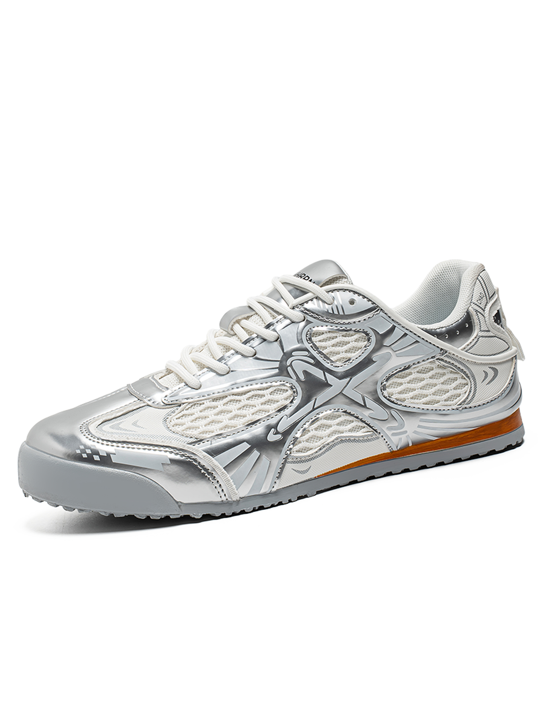 Mens Silver Metallic Mesh Casual Sneakers