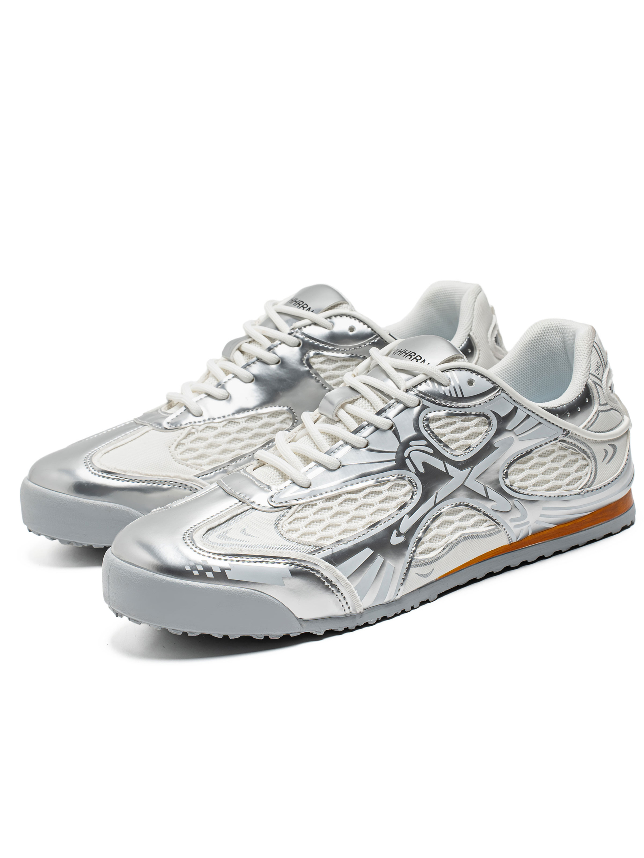 Mens Silver Metallic Mesh Casual Sneakers