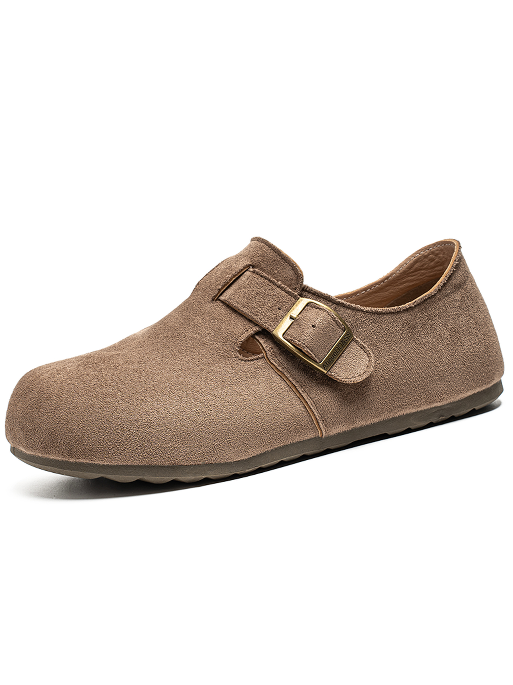Khaki Suede Buckle Casual Shoes