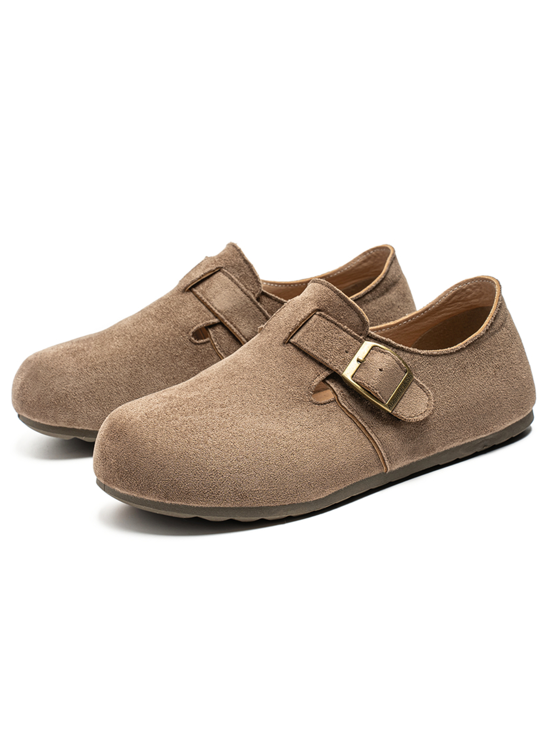 Khaki Suede Buckle Casual Shoes