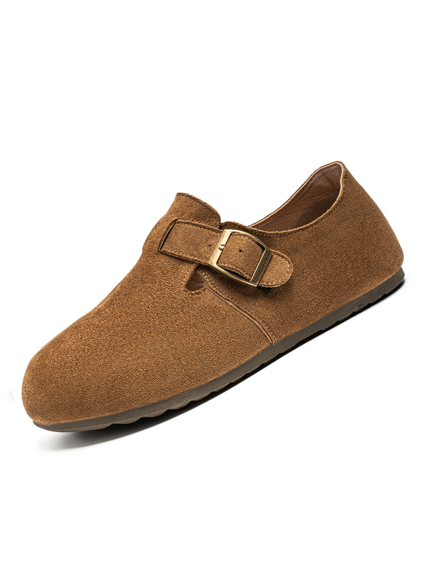 Mens Tan Suede Look Buckle Casual Shoes