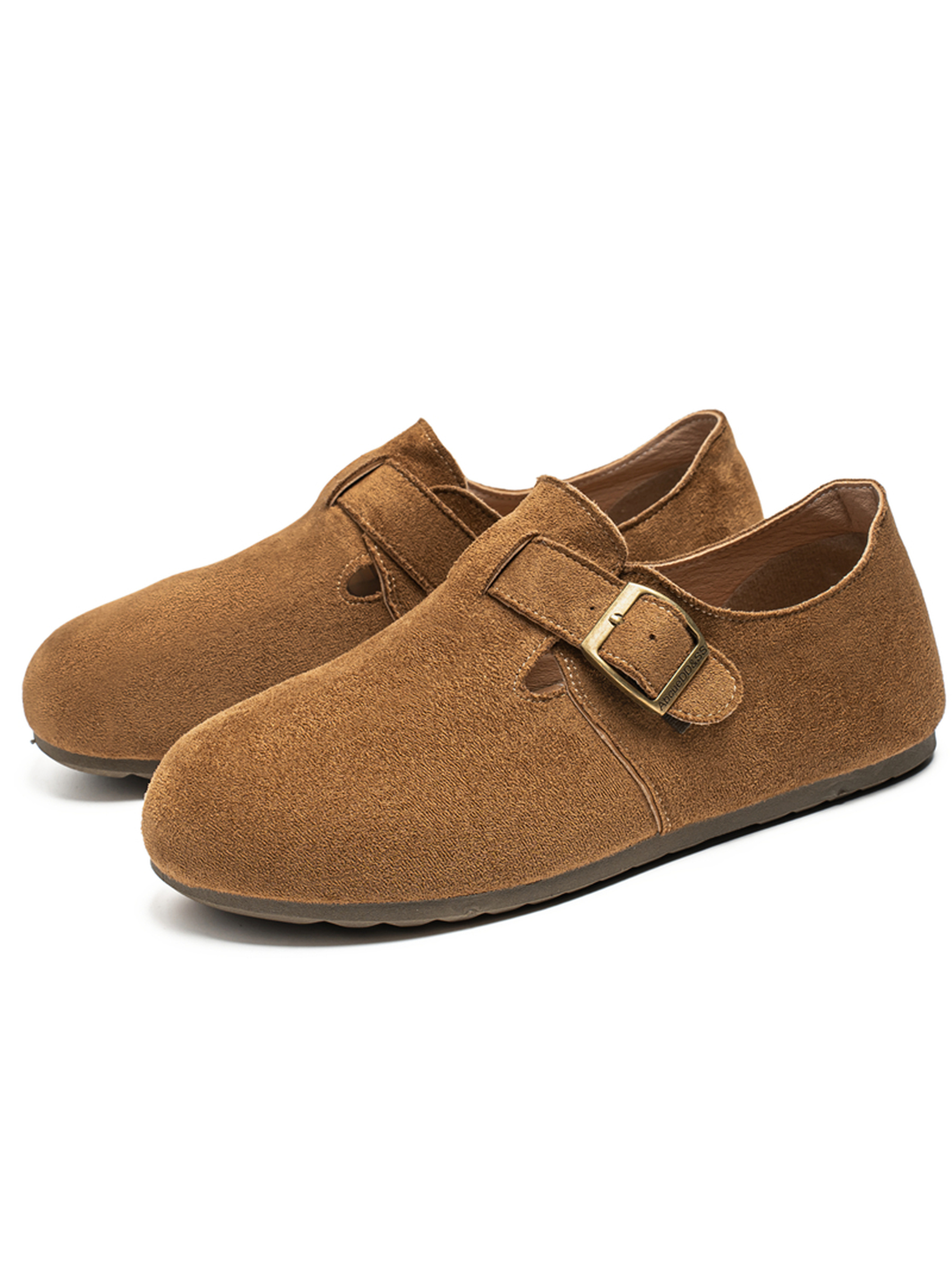Mens Tan Suede Look Buckle Casual Shoes