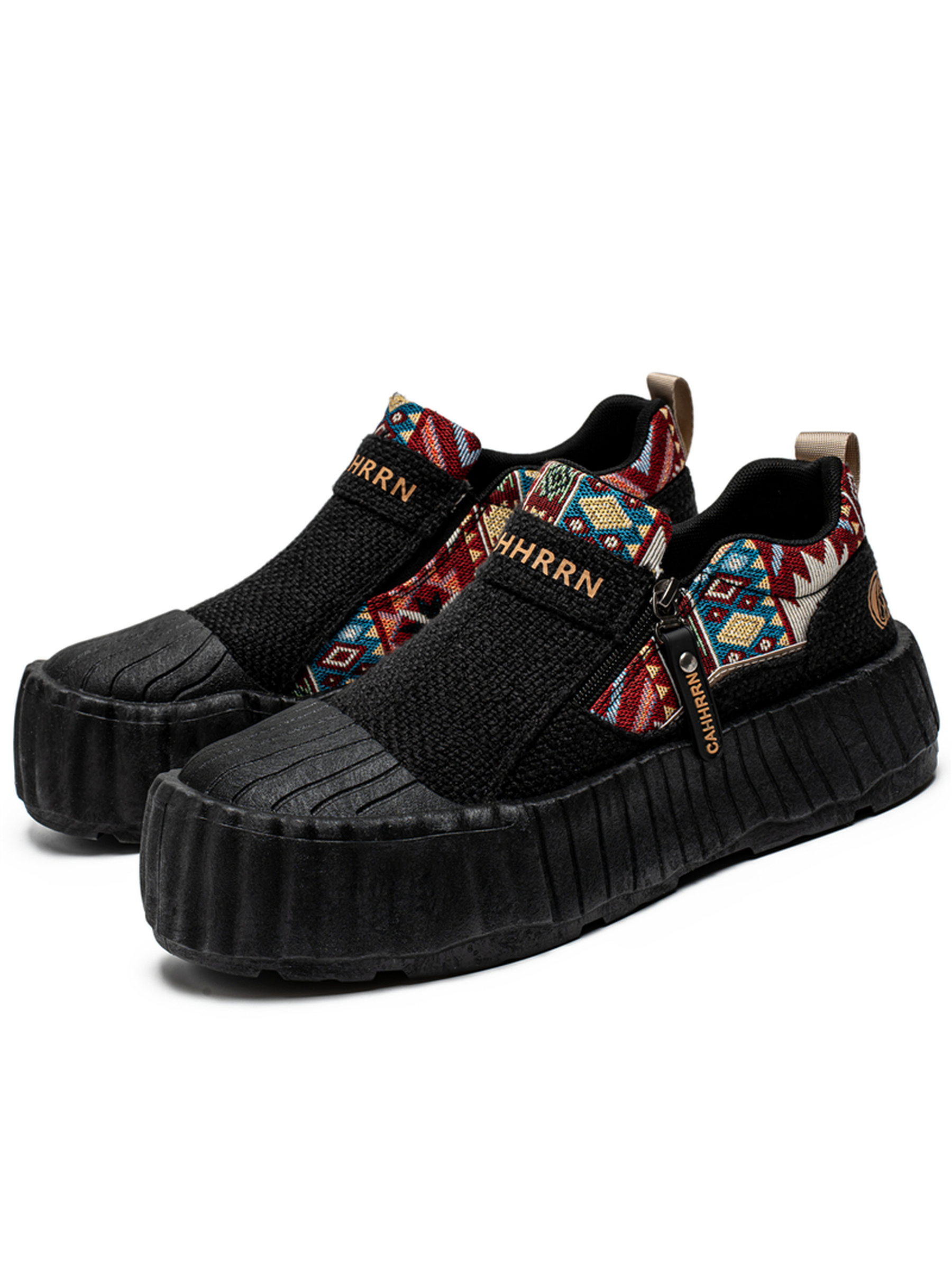 Patterned Casual Shoes with Zipper Detail
