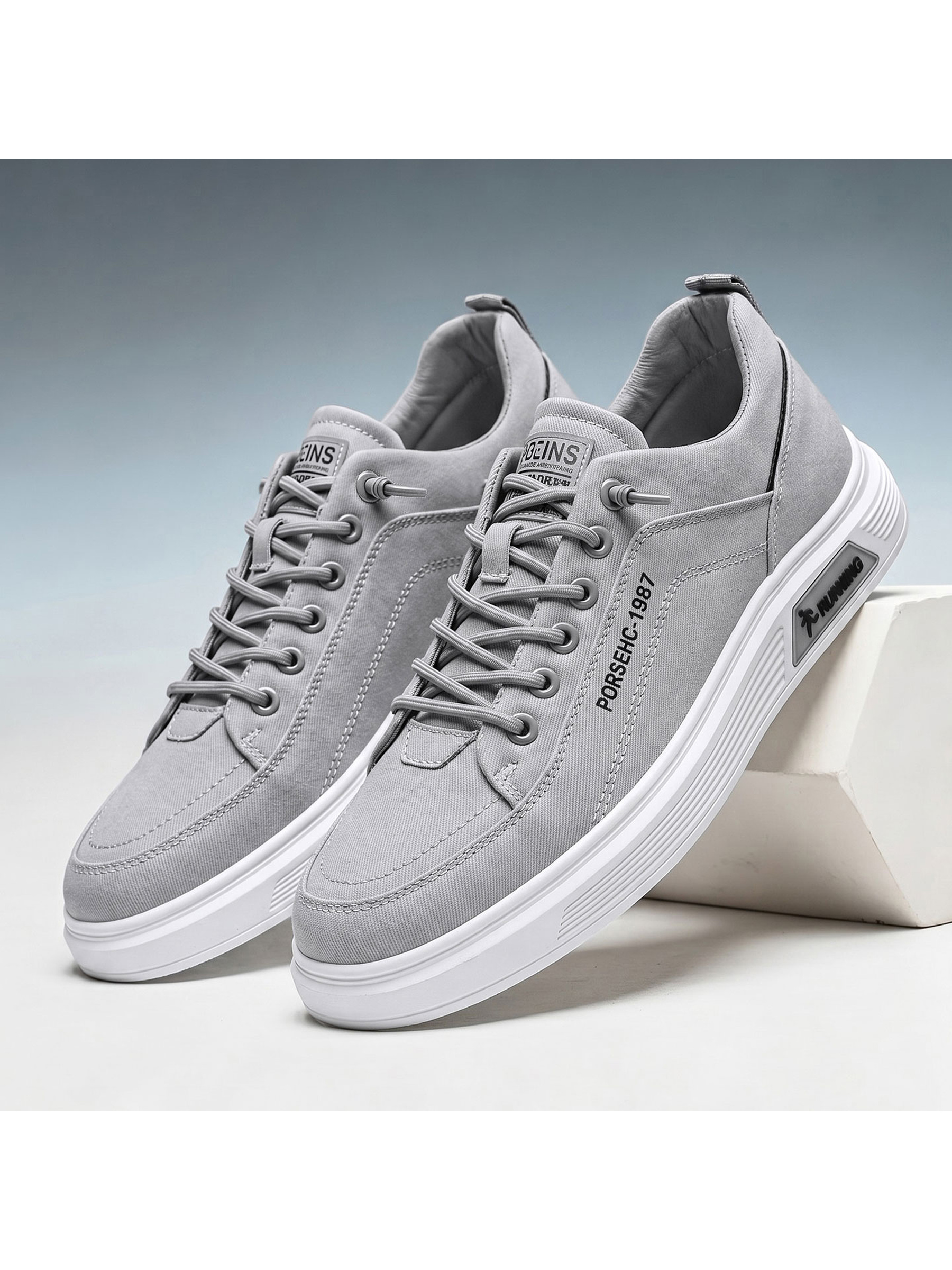 Mens Grey Lace Up Casual Sneakers