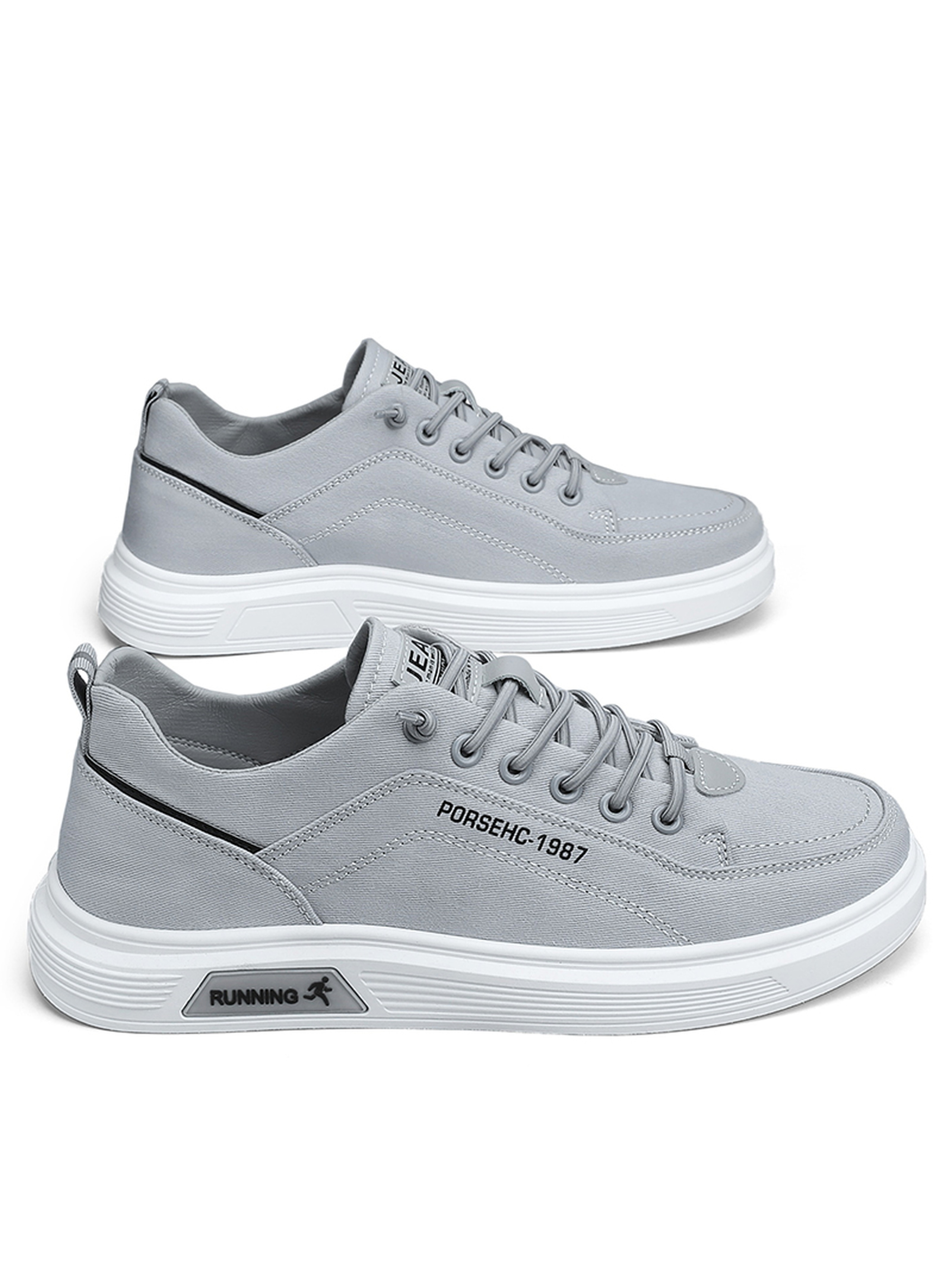 Mens Grey Lace Up Casual Sneakers