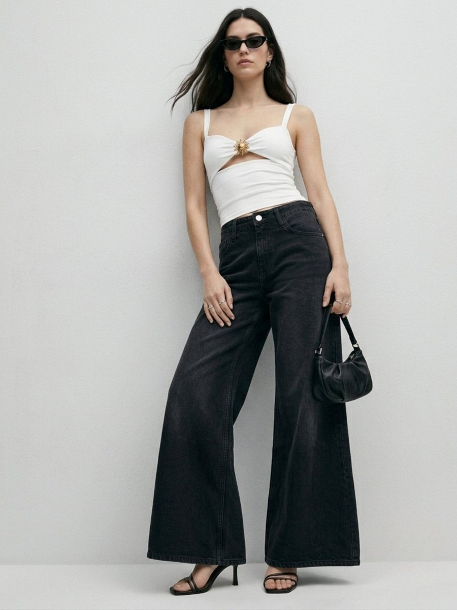 Black Ultra Wide Flared Jeans