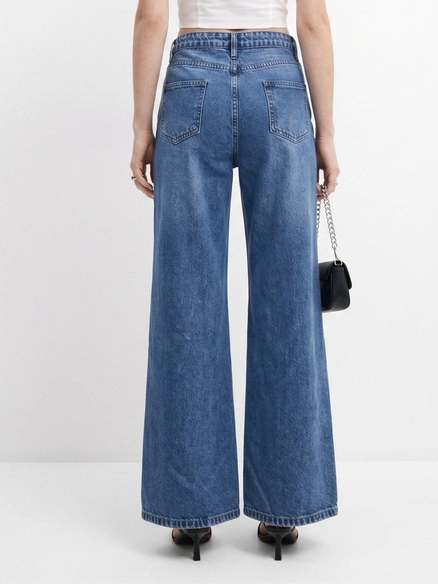 Mid-Rise Blue Wide Leg Jeans