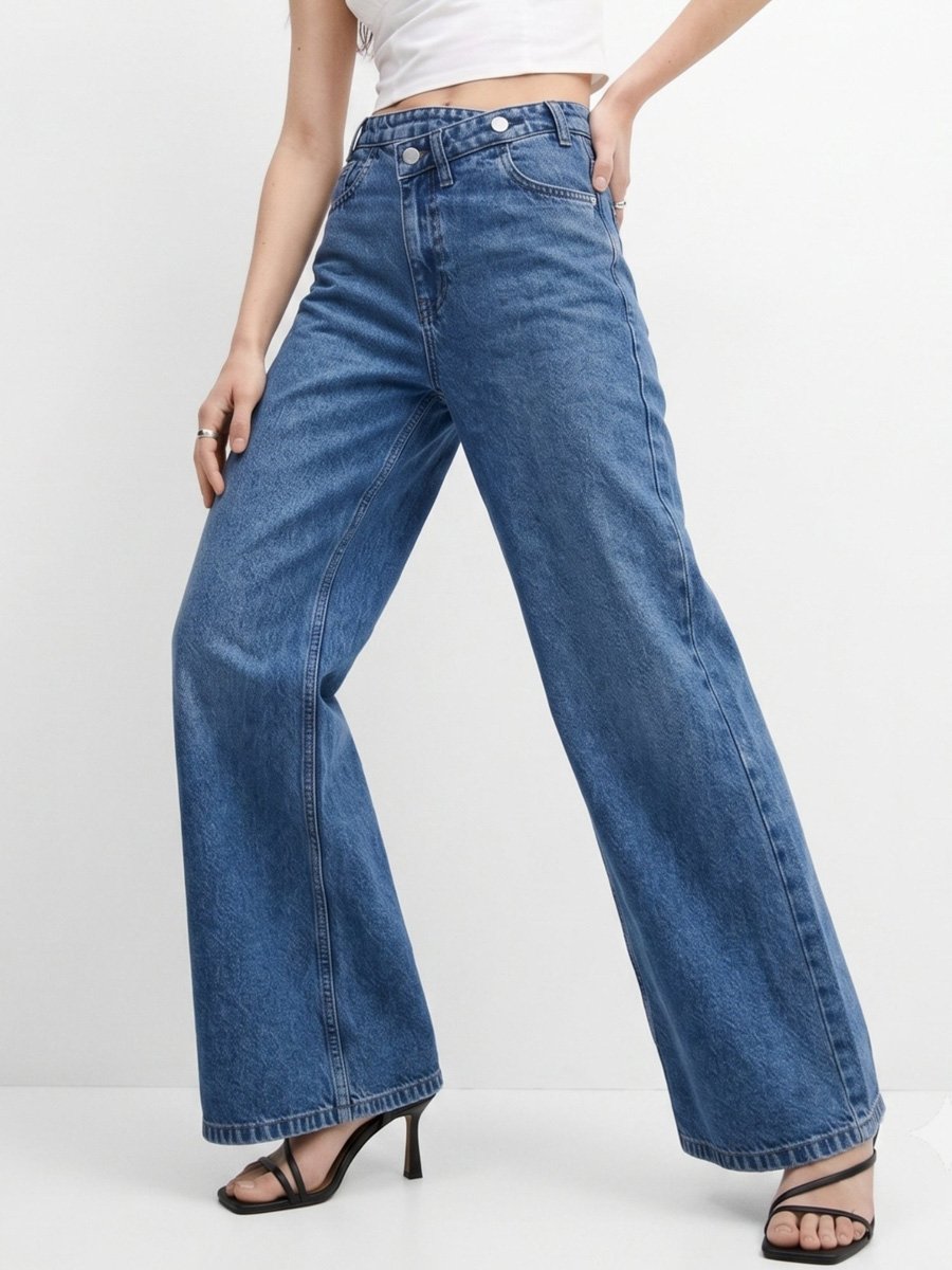 Mid-Rise Blue Wide Leg Jeans