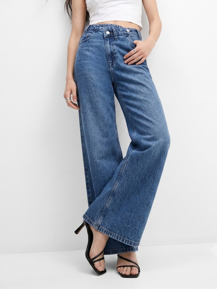 Mid-Rise Blue Wide Leg Jeans