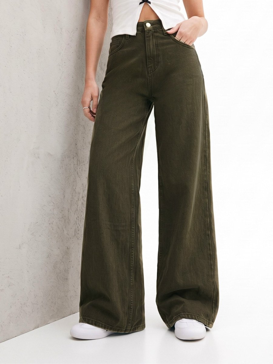 Olive Mid-Rise Straight Leg Jeans