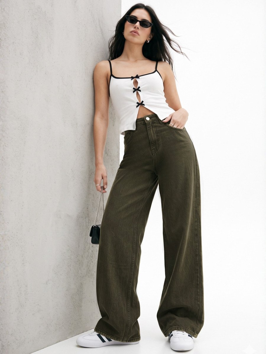 Olive Mid-Rise Straight Leg Jeans