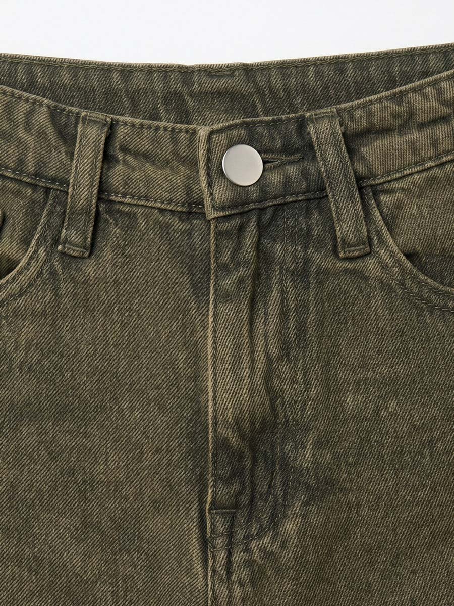 Olive Mid-Rise Straight Leg Jeans