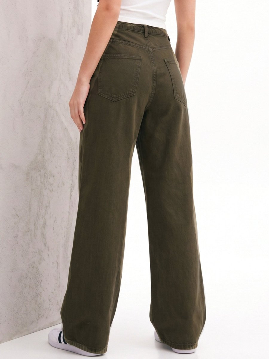 Olive Mid-Rise Straight Leg Jeans