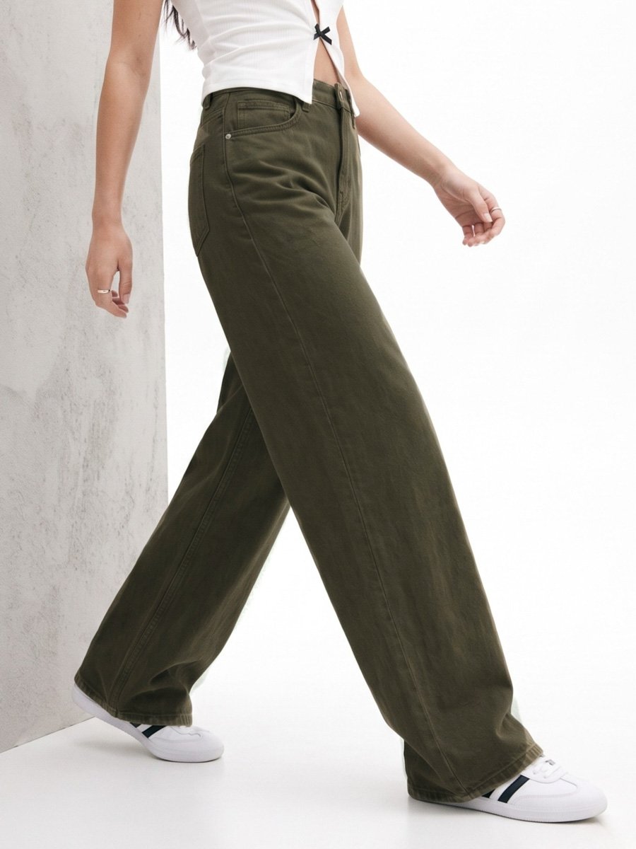 Olive Mid-Rise Straight Leg Jeans
