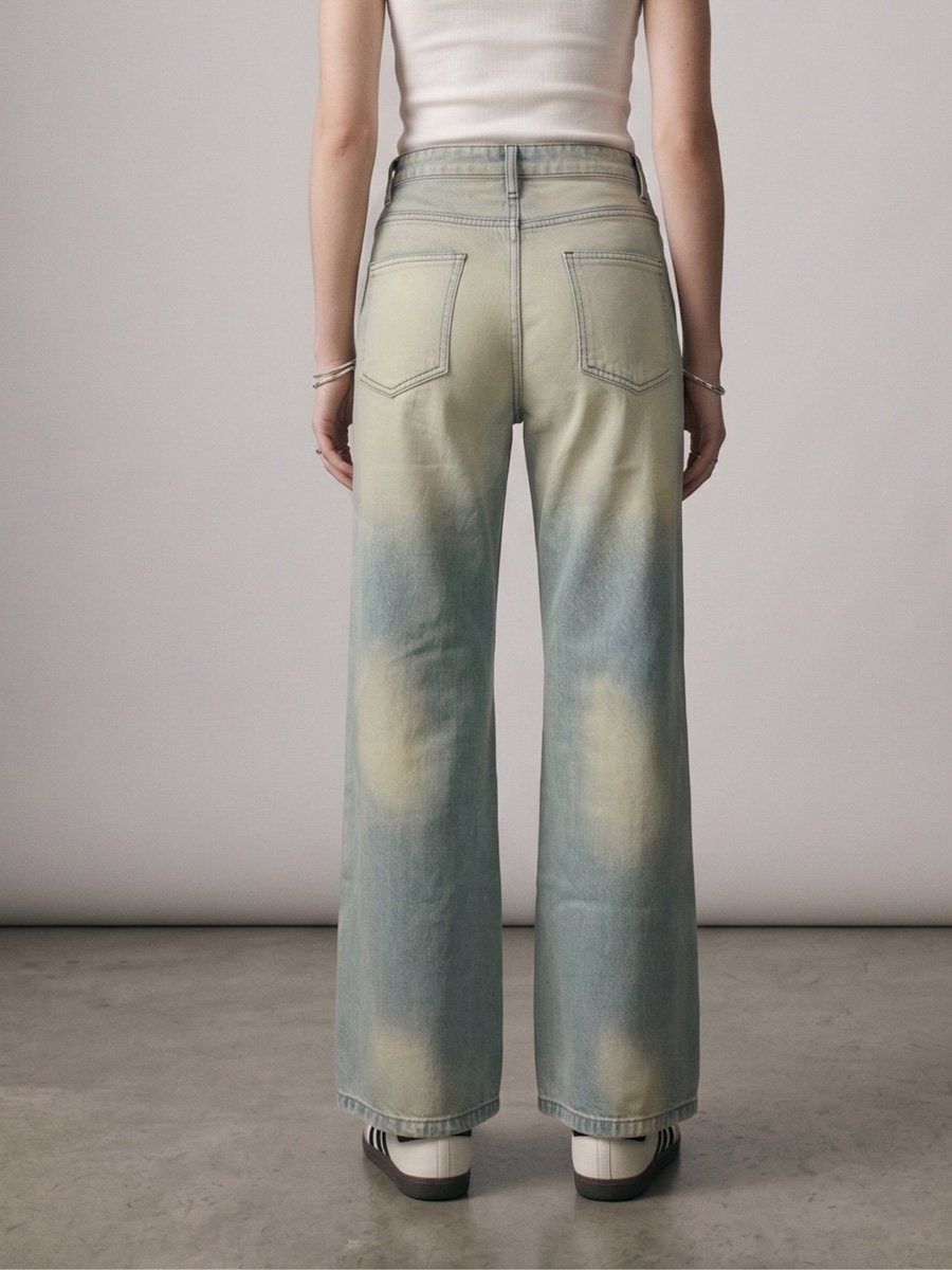 Blue Distressed Washed Out Straight Fit Jeans