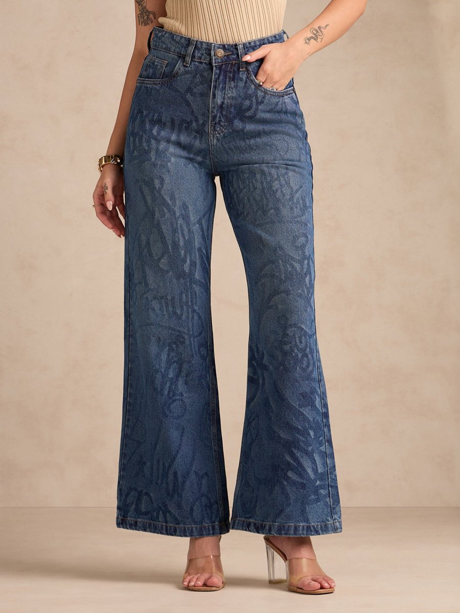 Blue Mid-Wash Straight Fit Jeans