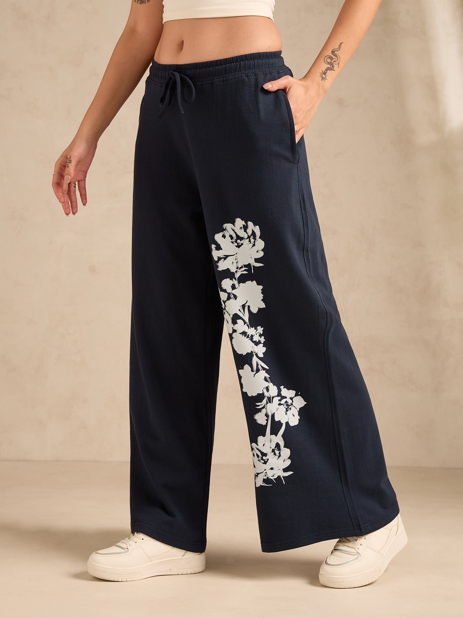 Navy Blue Side Graphic Print Joggers