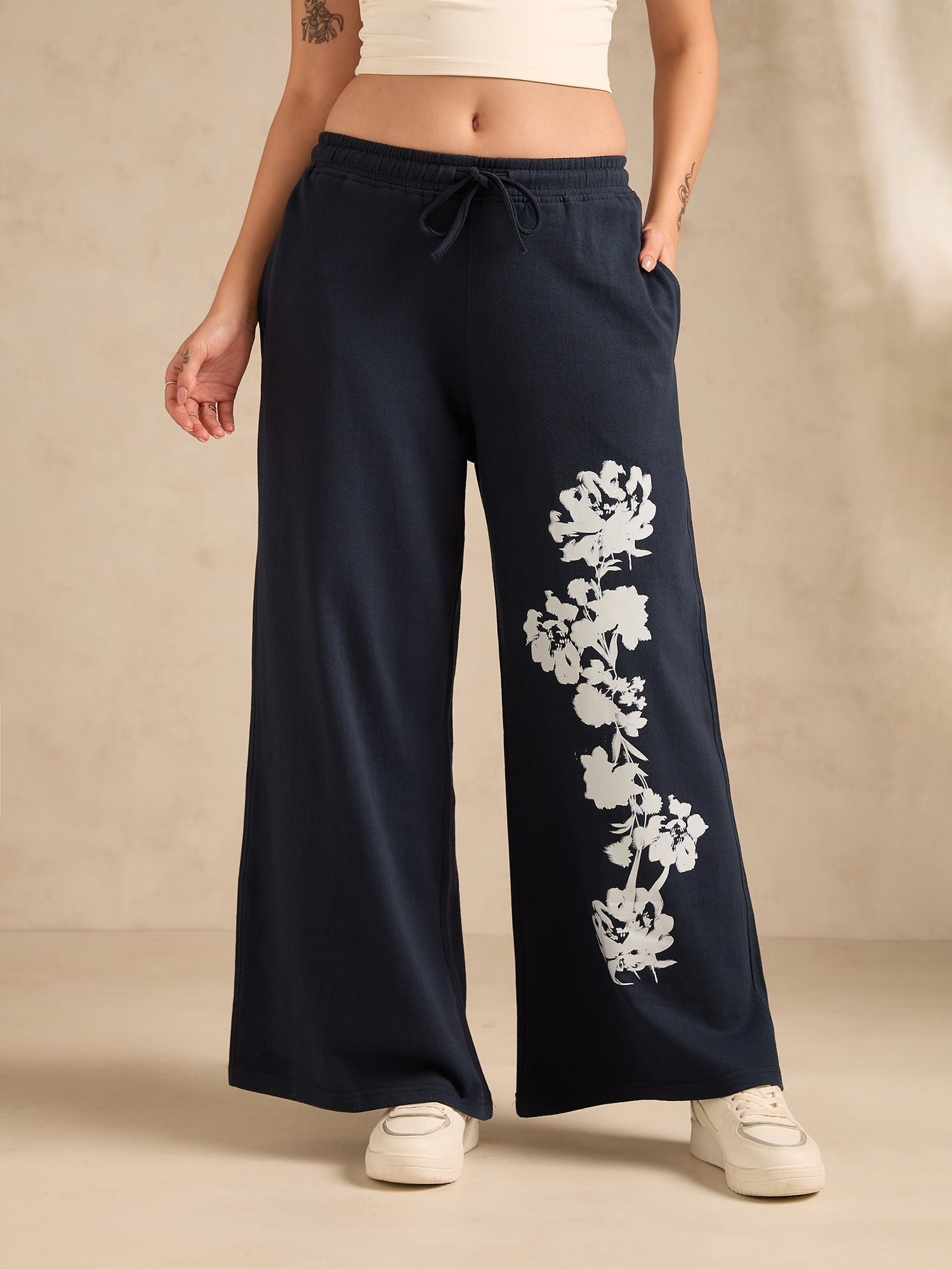Navy Blue Side Graphic Print Joggers