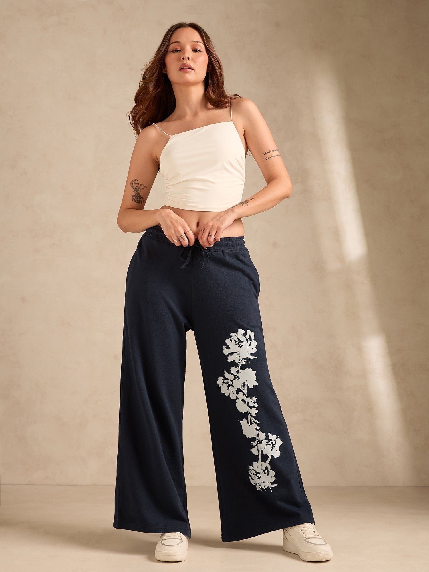 Navy Blue Side Graphic Print Joggers