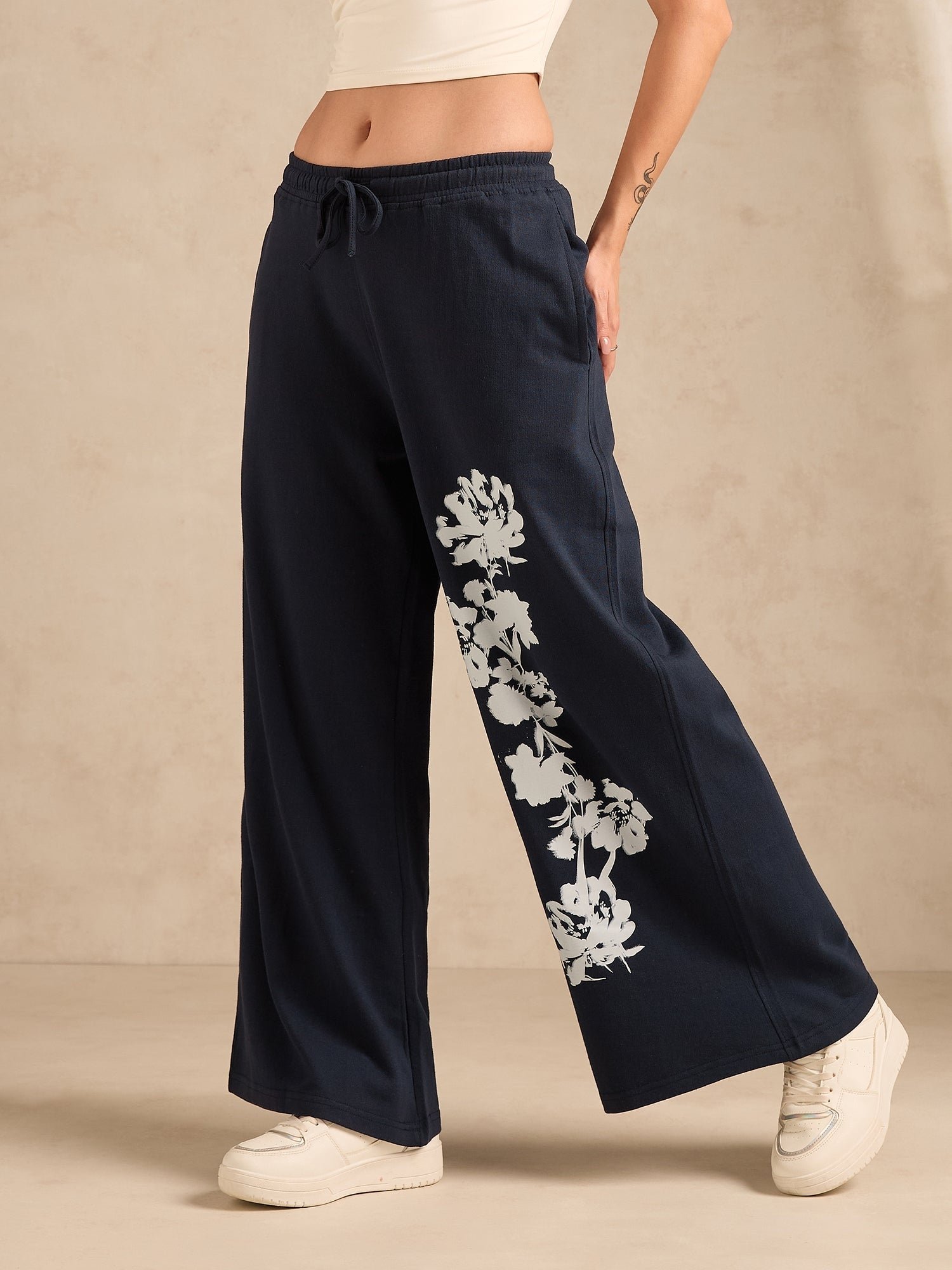 Navy Blue Side Graphic Print Joggers