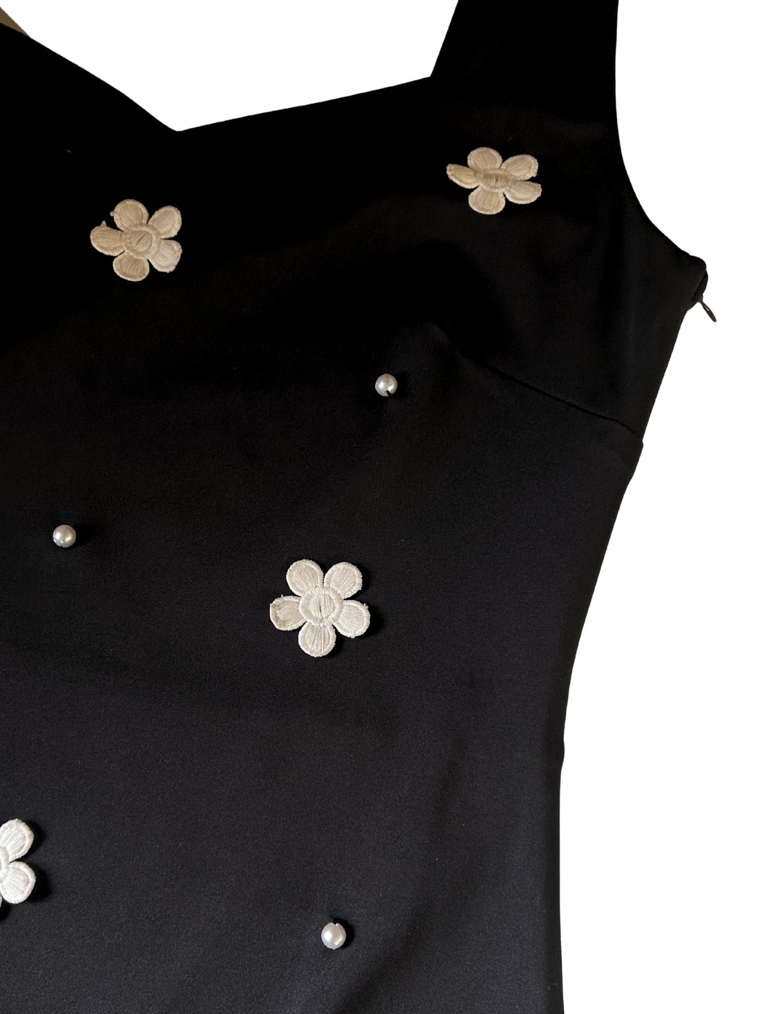 Black Sweetheart Neck Floral Detail Midi Dress