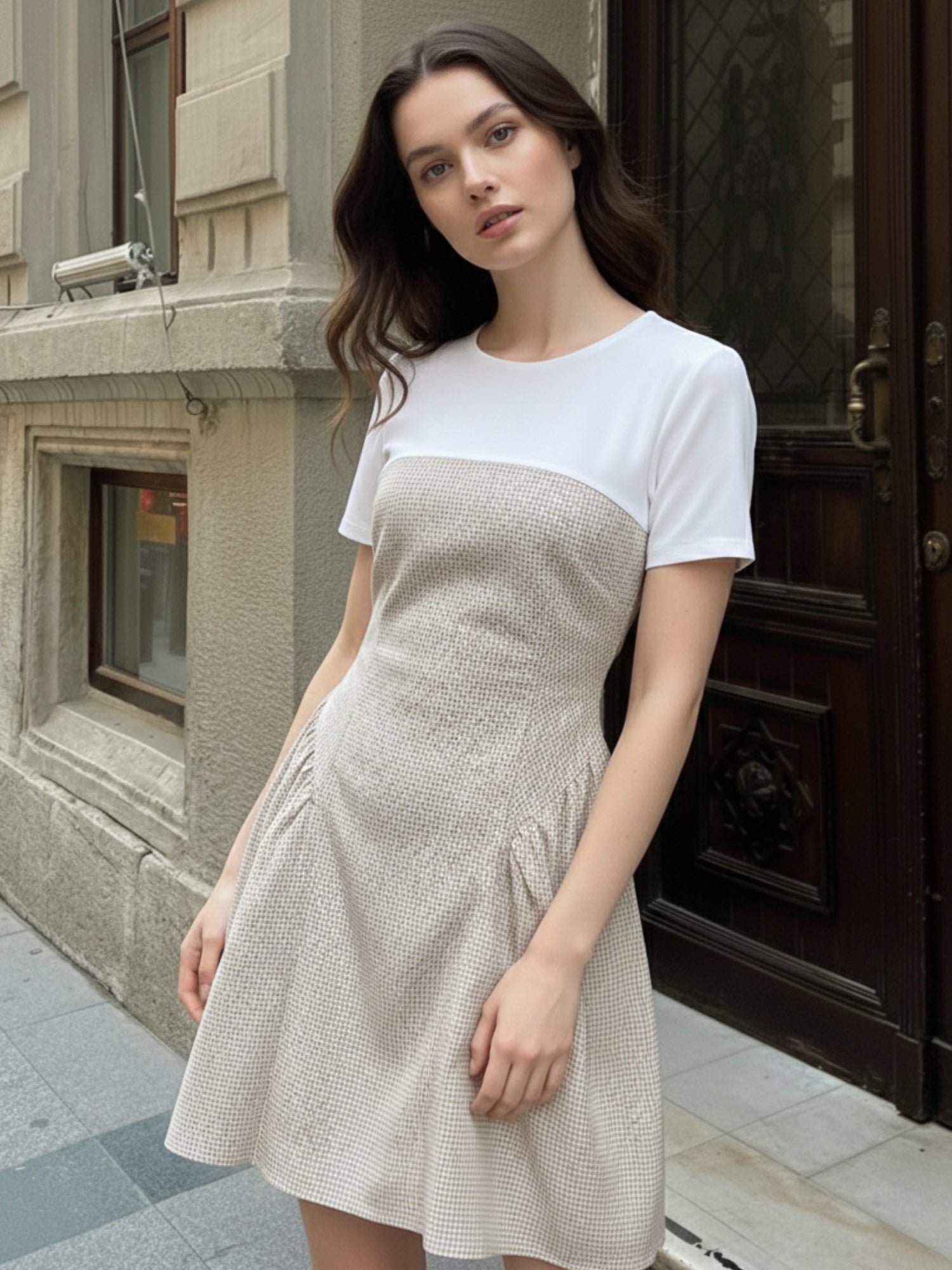 Multi Check Flared Mini Dress