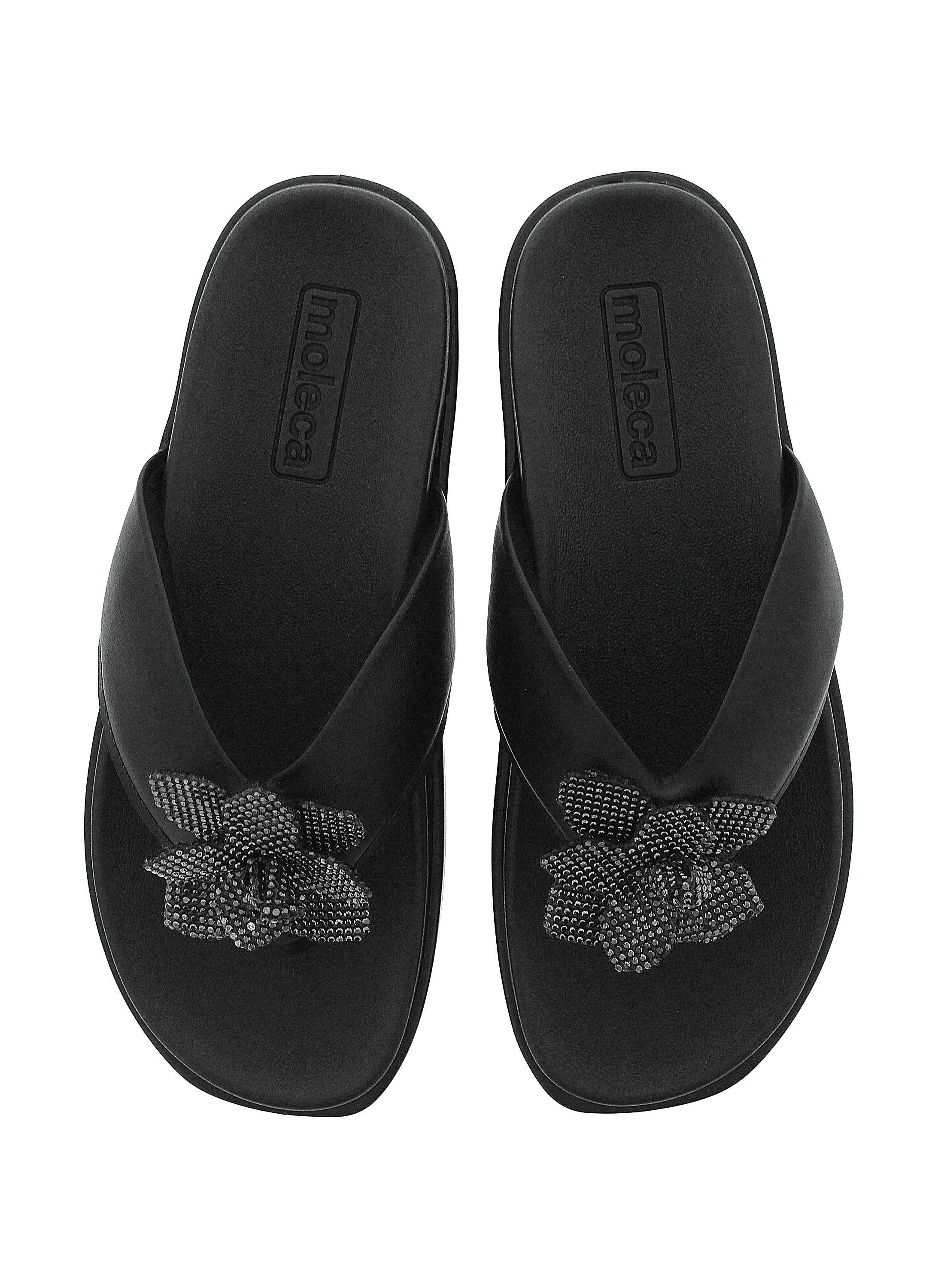 Black Flower Detail Thong Toe Flat Sandals 