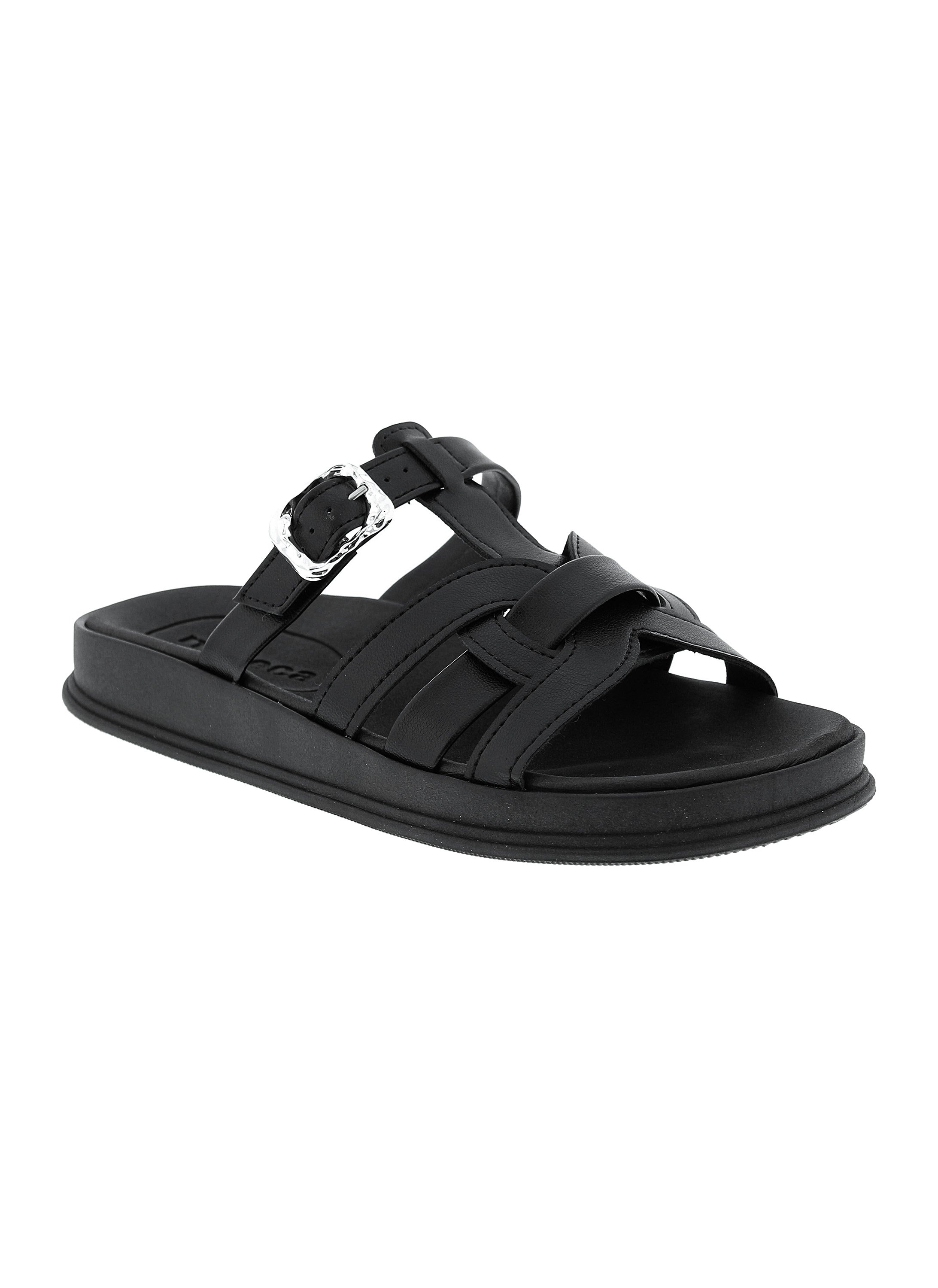 Black Buckle Detail Comfort Sandals 