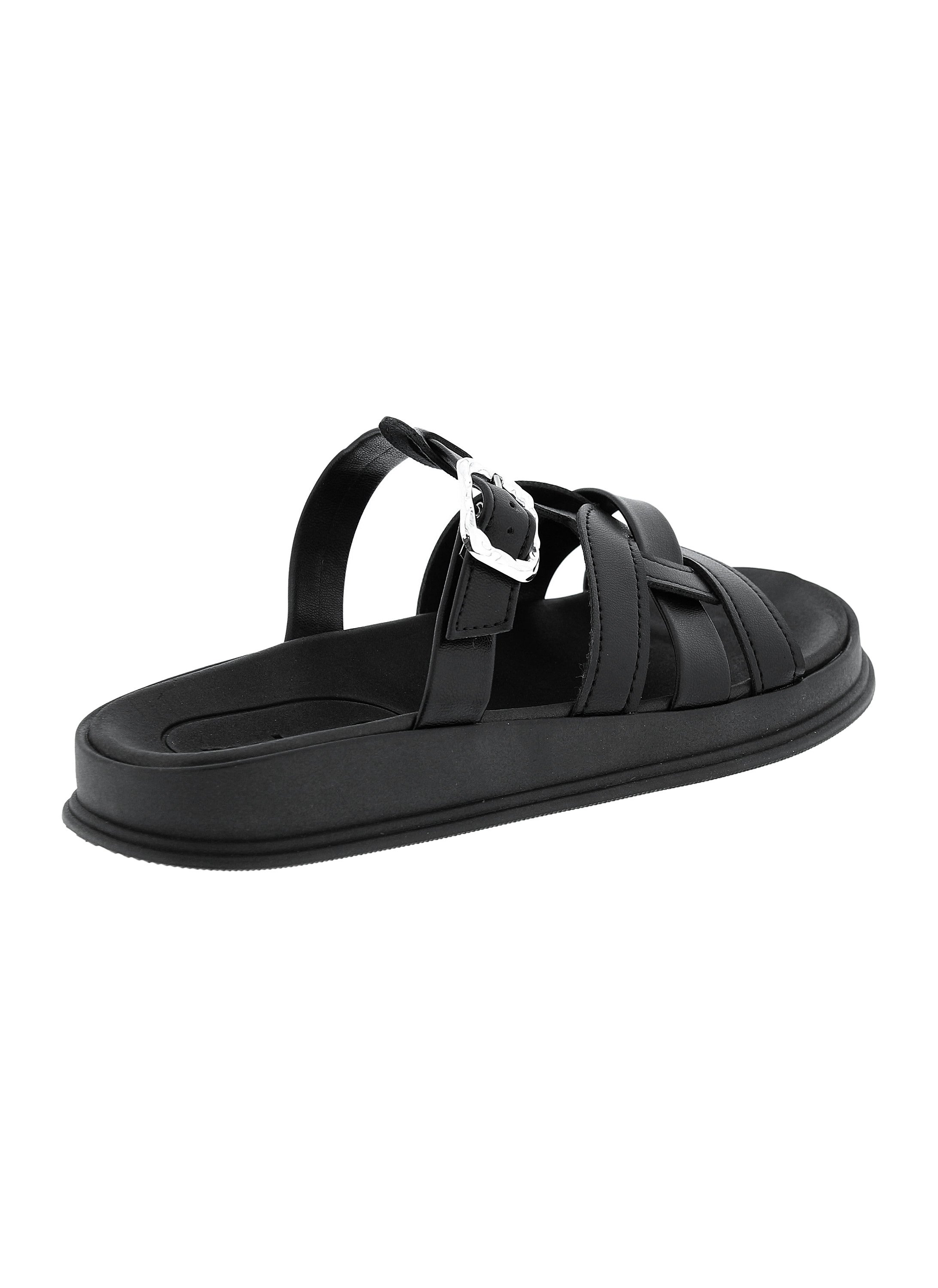 Black Buckle Detail Comfort Sandals 