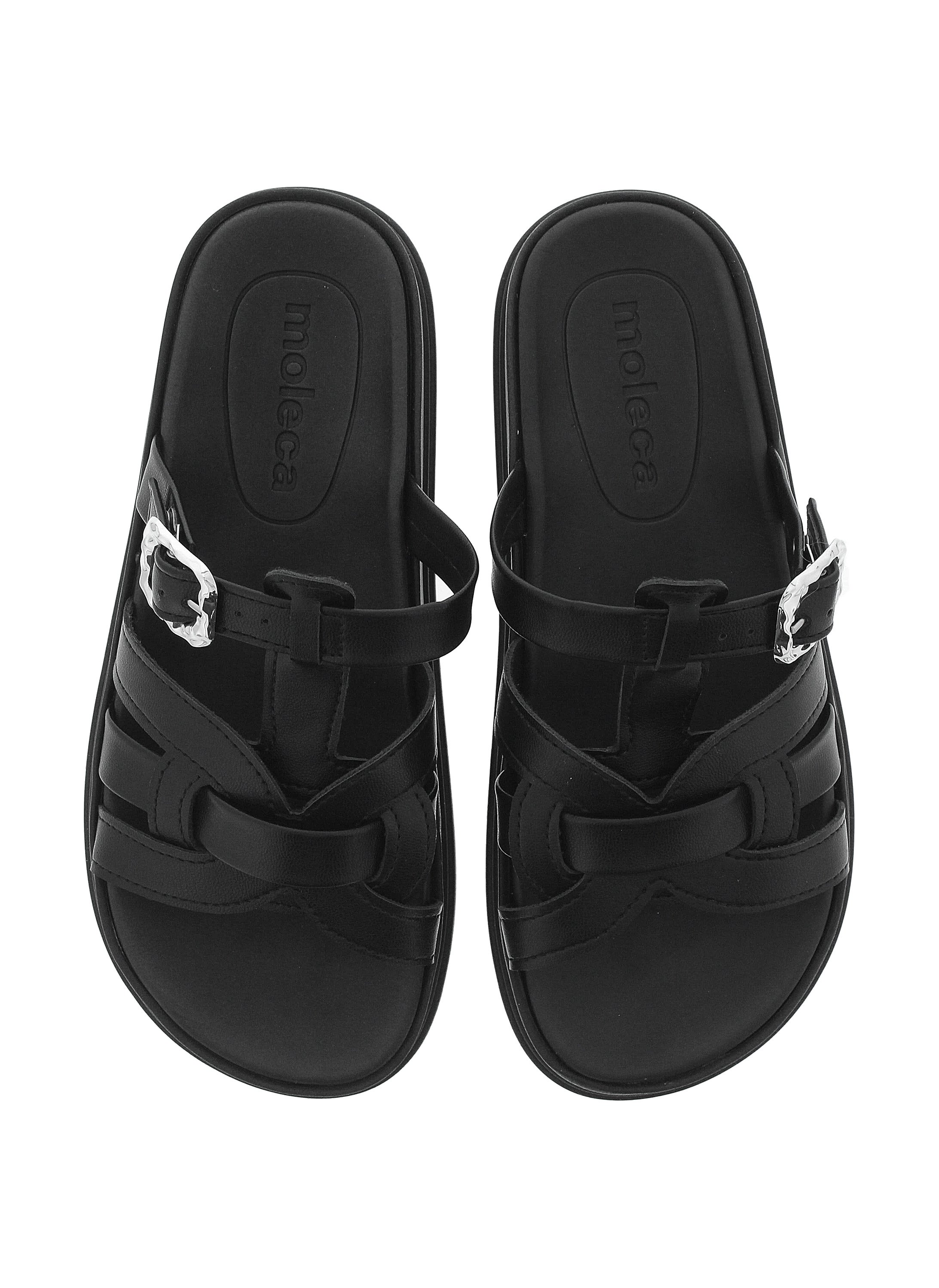 Black Buckle Detail Comfort Sandals 