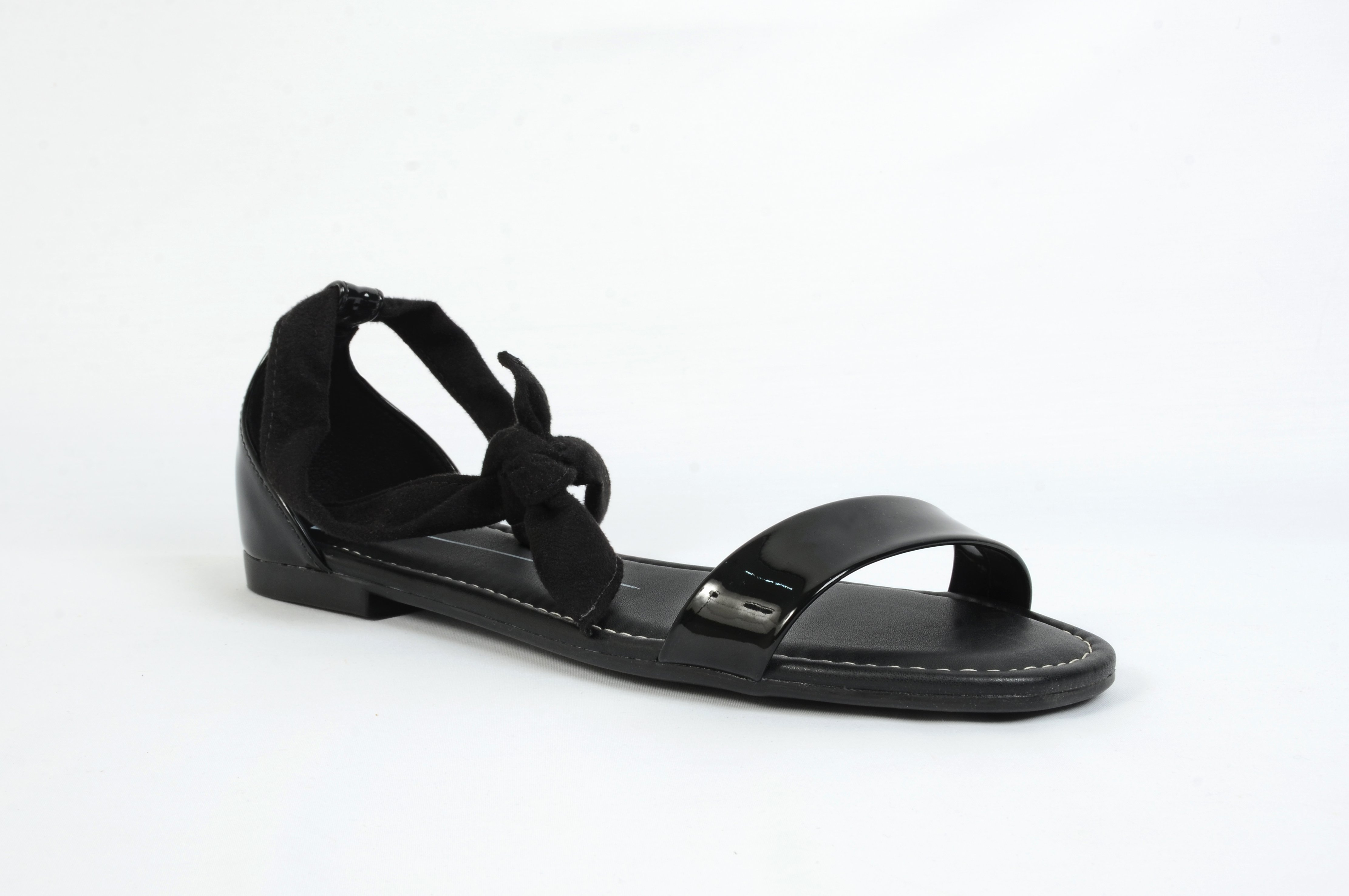 Black Ankle Tie Strap Flat Sandals