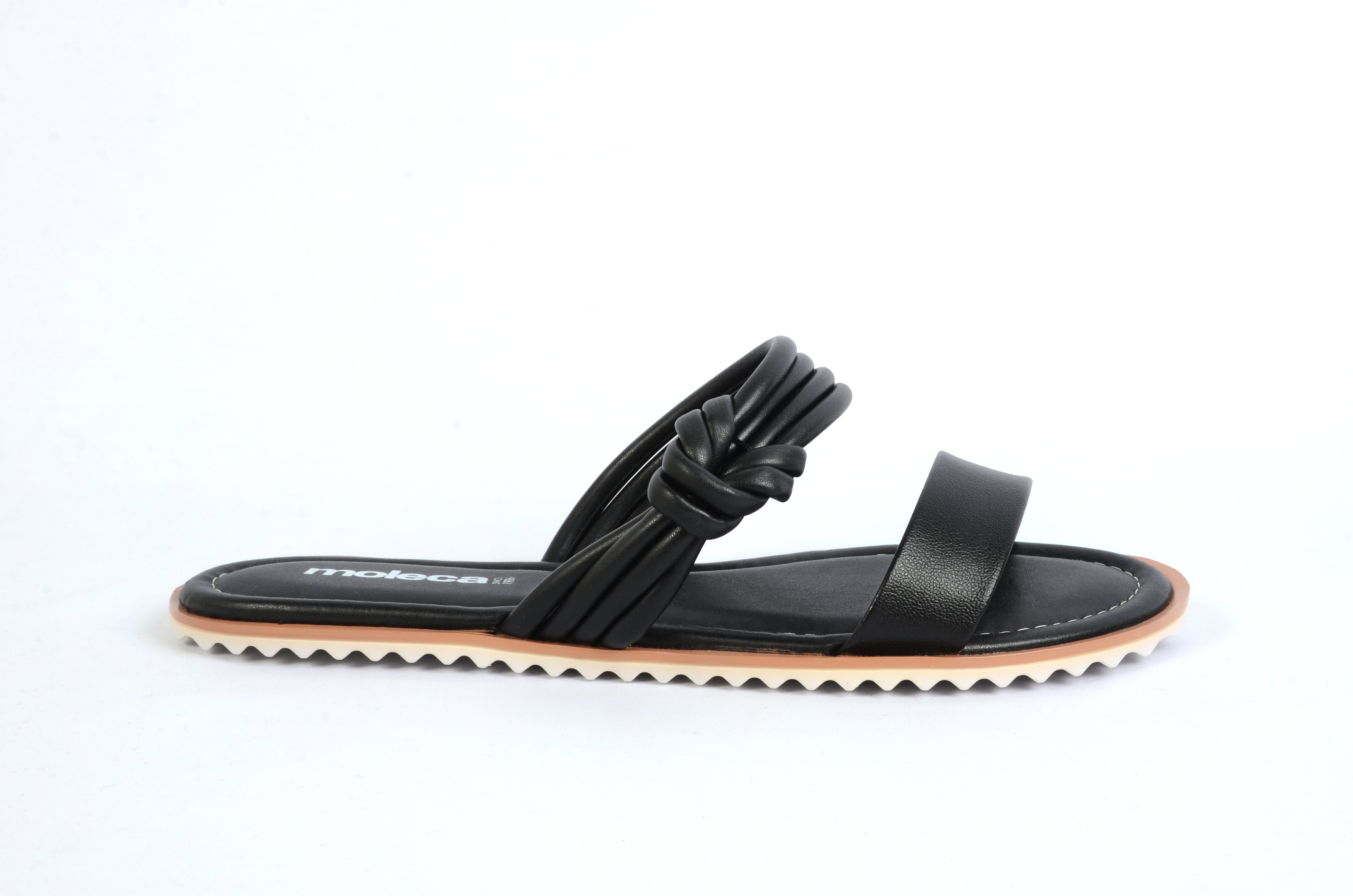 Black Multi Strap Flat Sandals with Braided Detail