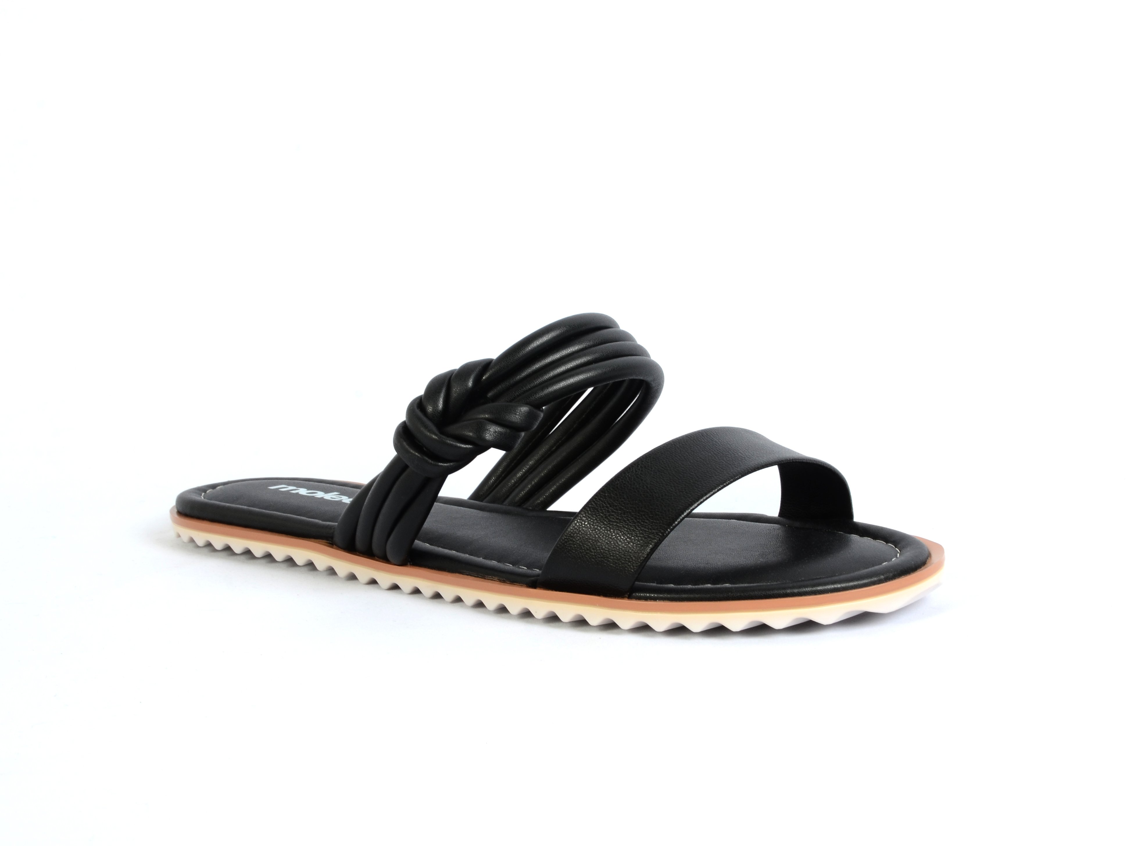 Black Multi Strap Flat Sandals with Braided Detail