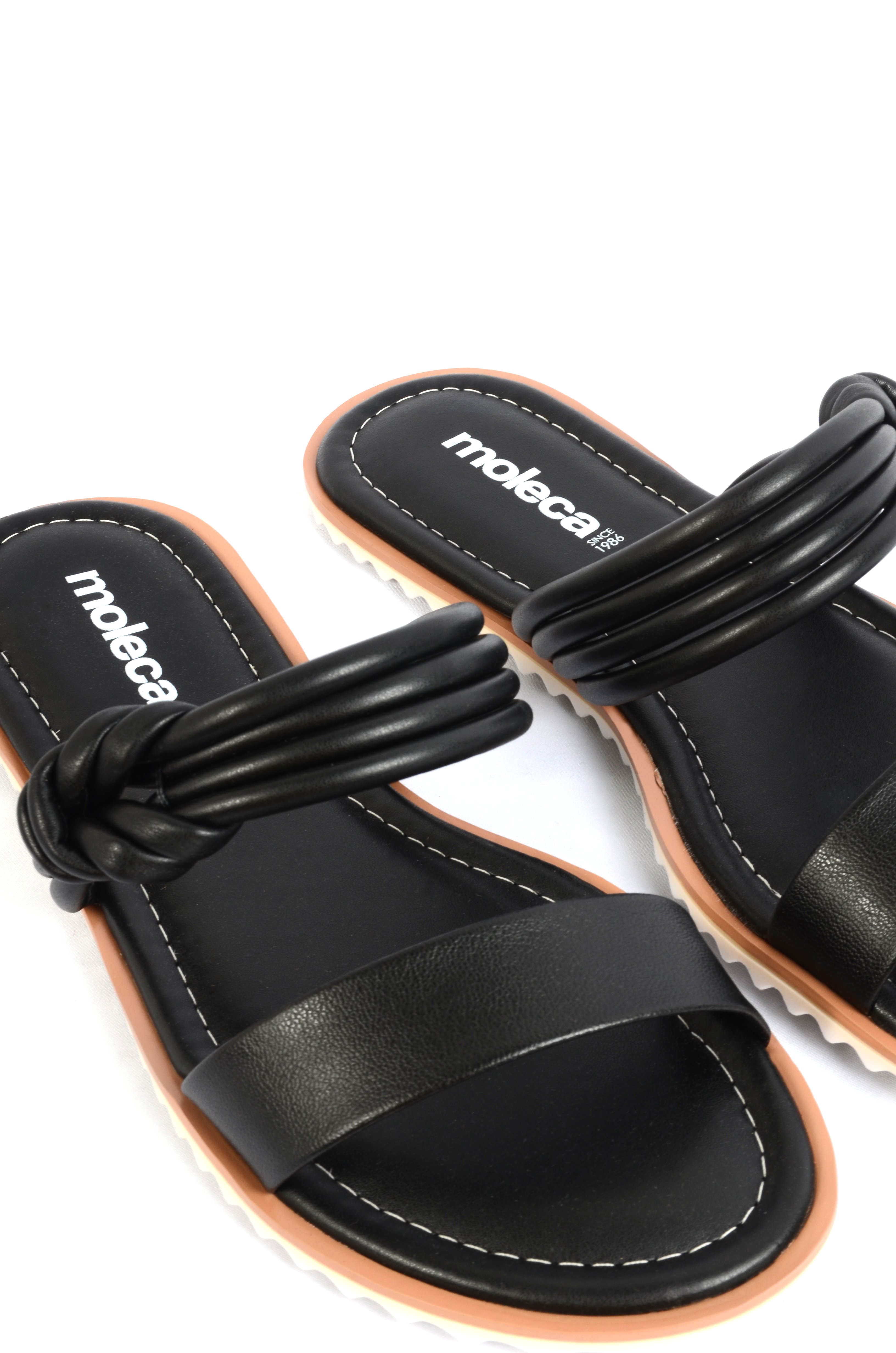 Black Multi Strap Flat Sandals with Braided Detail