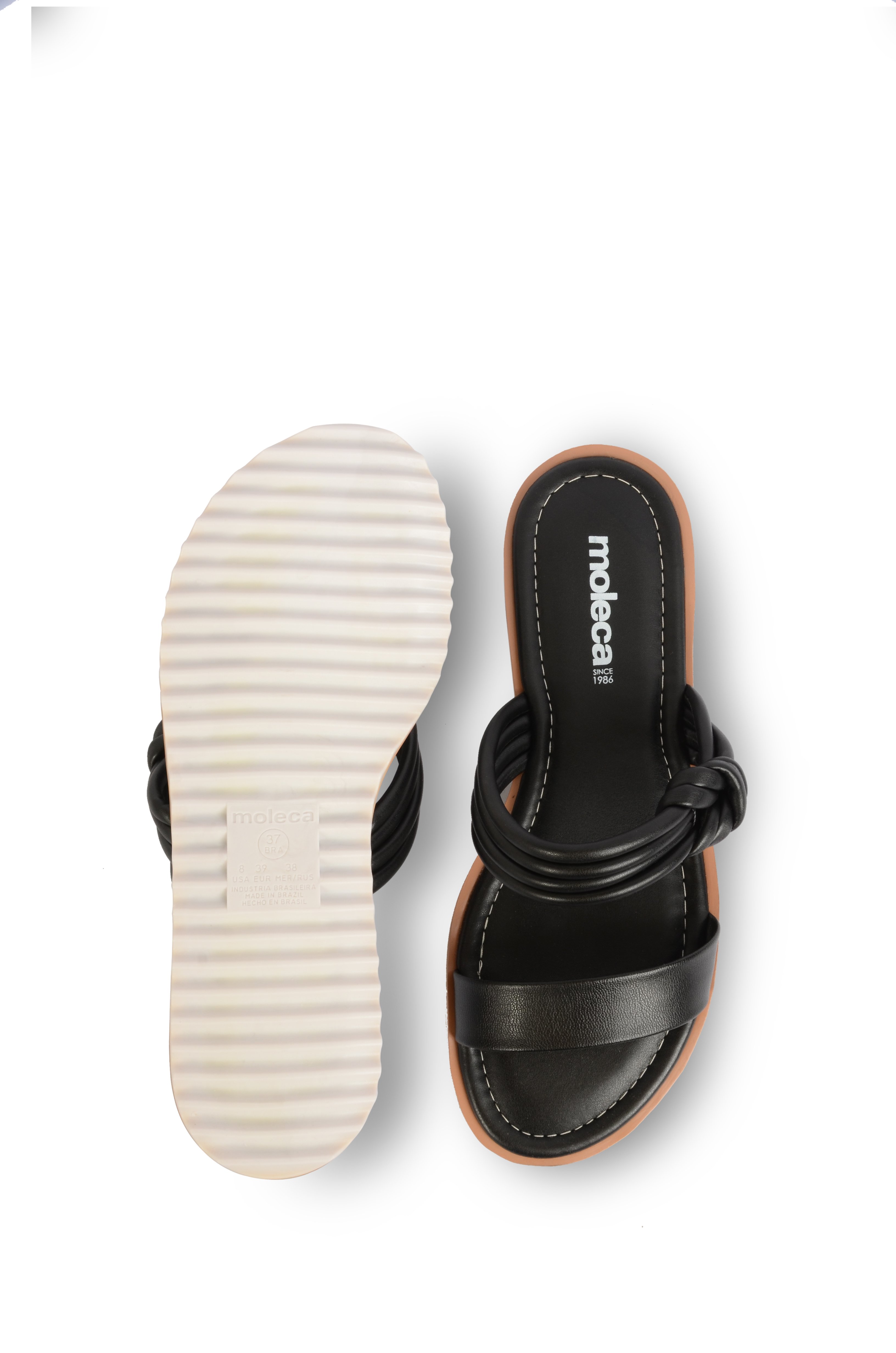 Black Multi Strap Flat Sandals with Braided Detail