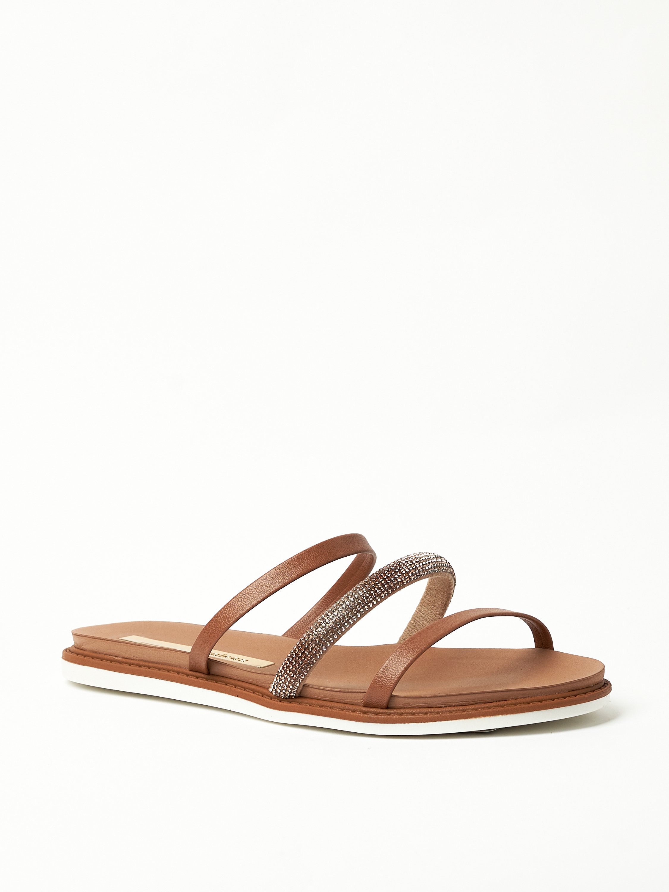 Brown Flat Sandals with Embellished Straps