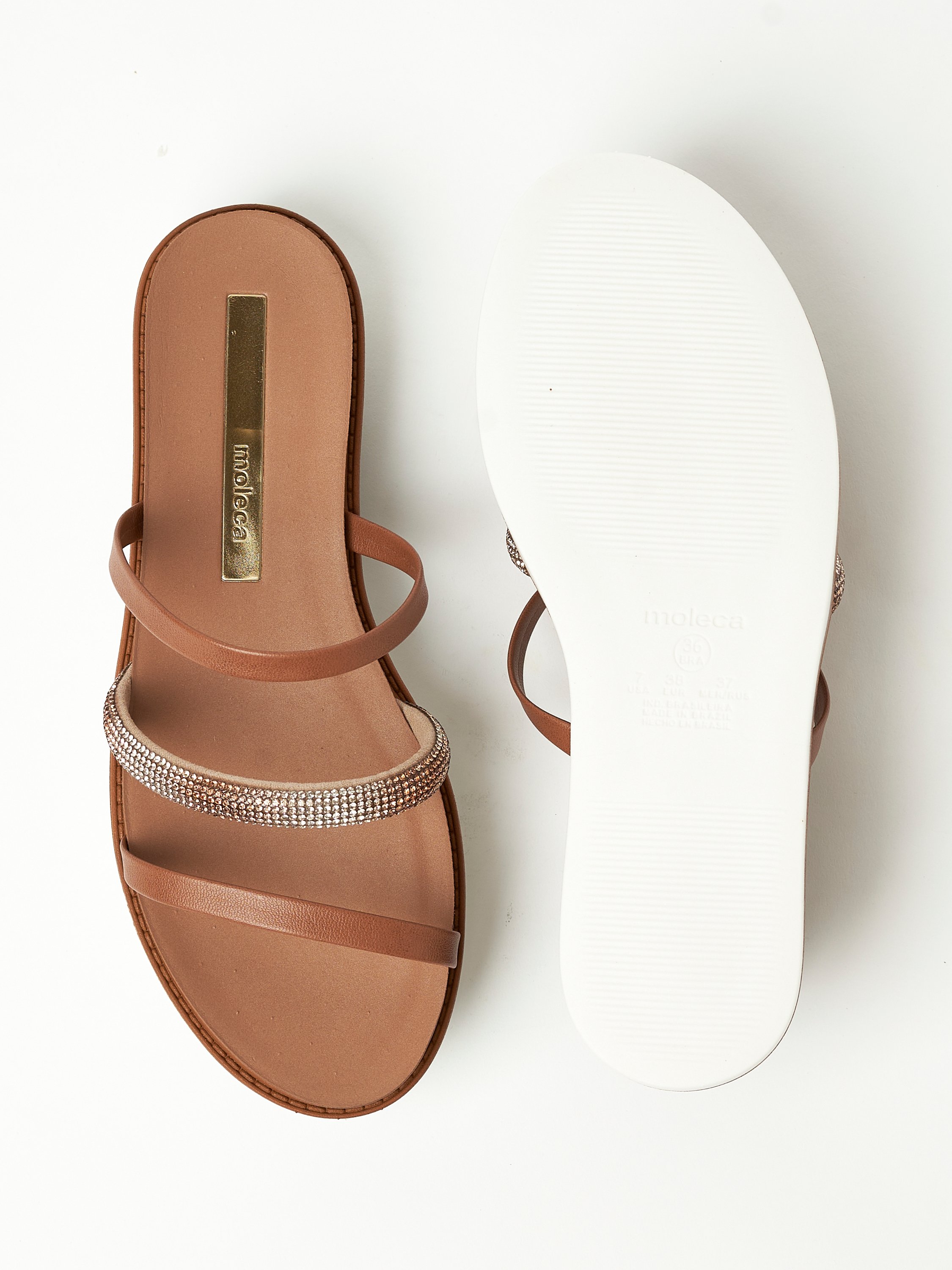 Brown Flat Sandals with Embellished Straps